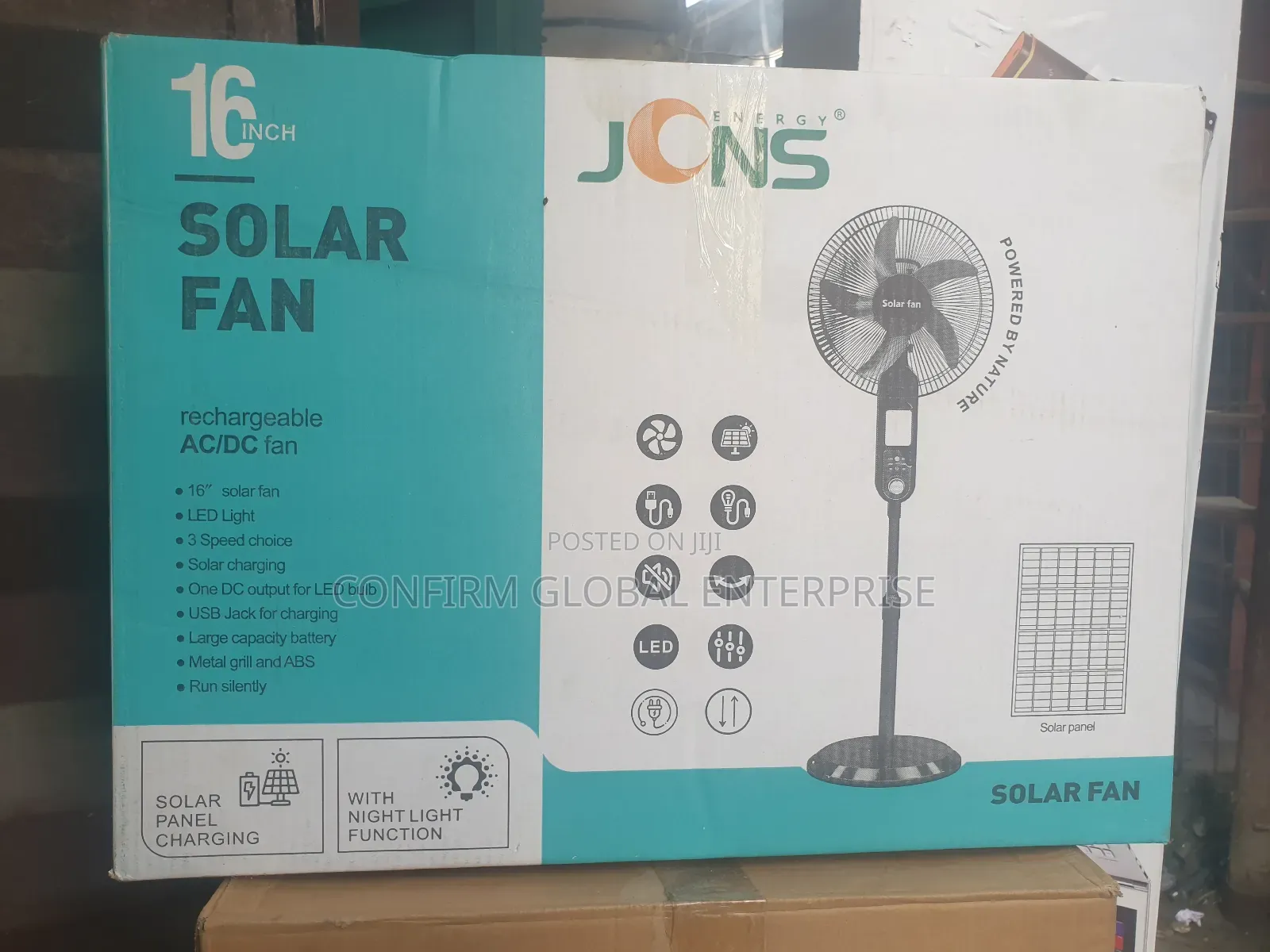 JCNS 16" Solar Rechargeable Standing Fan