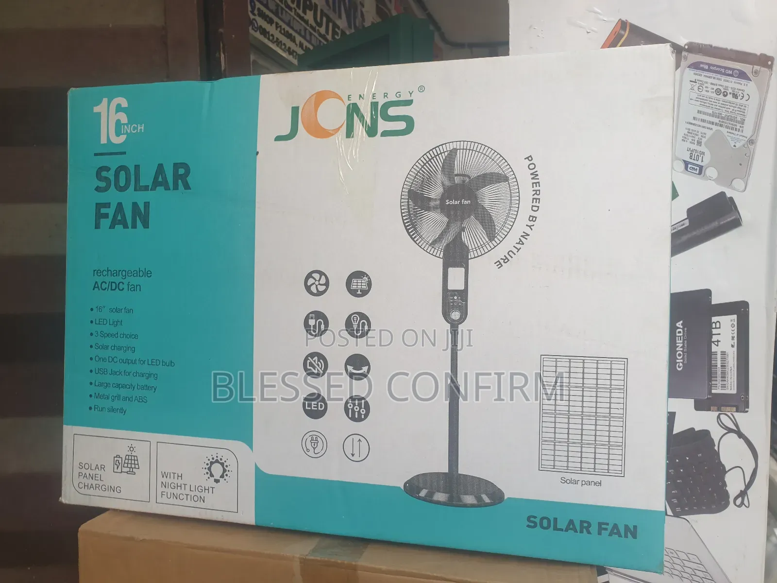 16" Solar Rechargeable Standing Fan JCNS