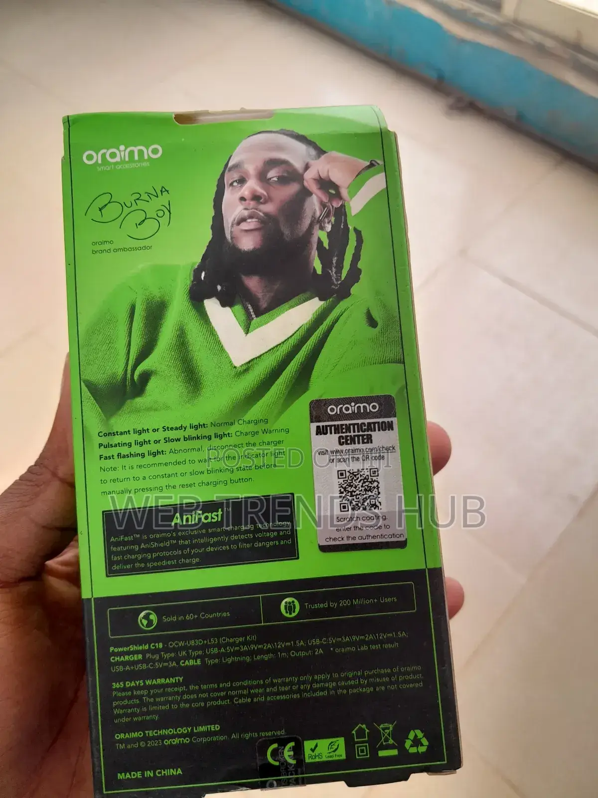 Oraimo 18w Fast Charger + iPhone Cable (Powershield C18) Ocw-U83d+L53