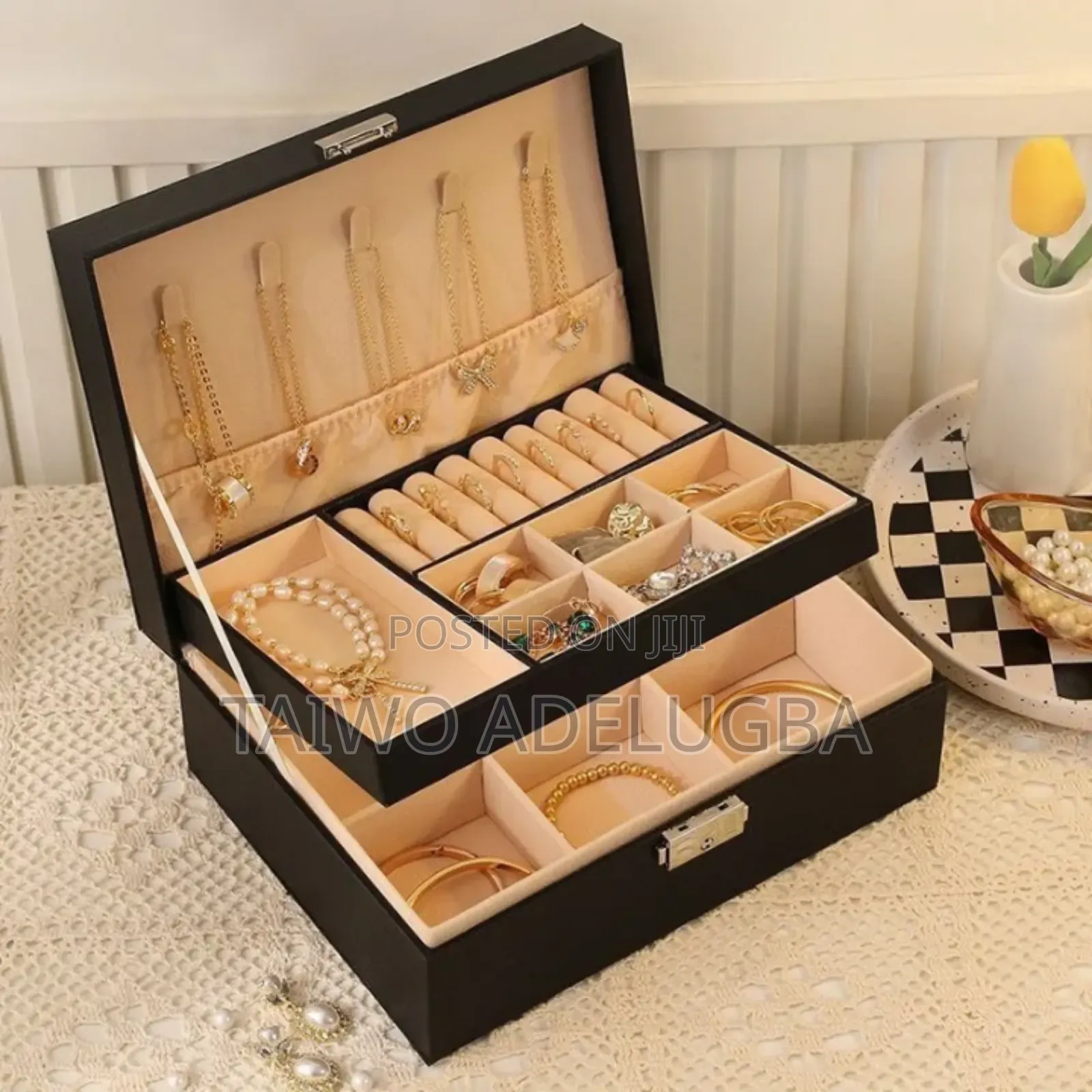 Double Layer Leather Jewelry Storage Box