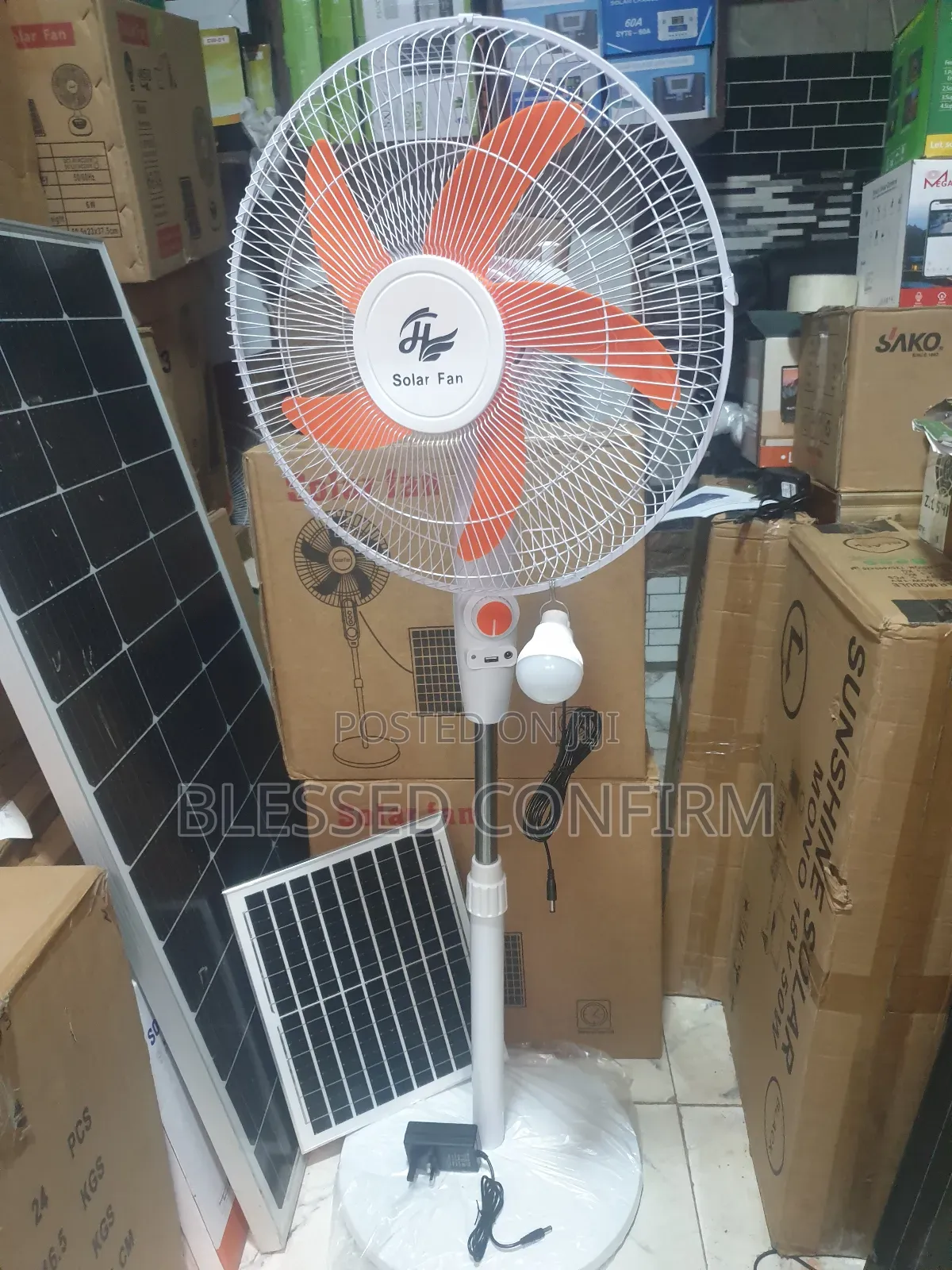 16" Inches Solar Ac/Dc Rechargeable Fan With Solar Panel