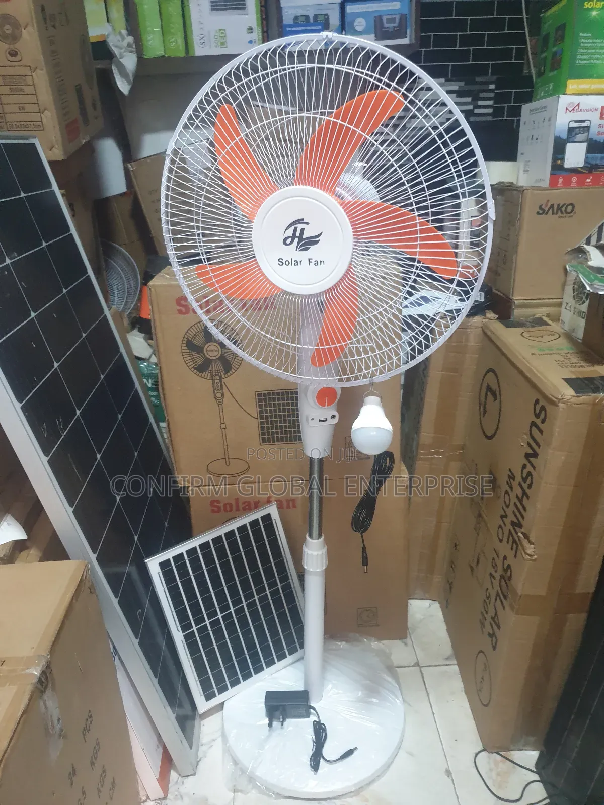 16" Inches Solar Power Standing Fan With Solar Panel and Dc Bulb