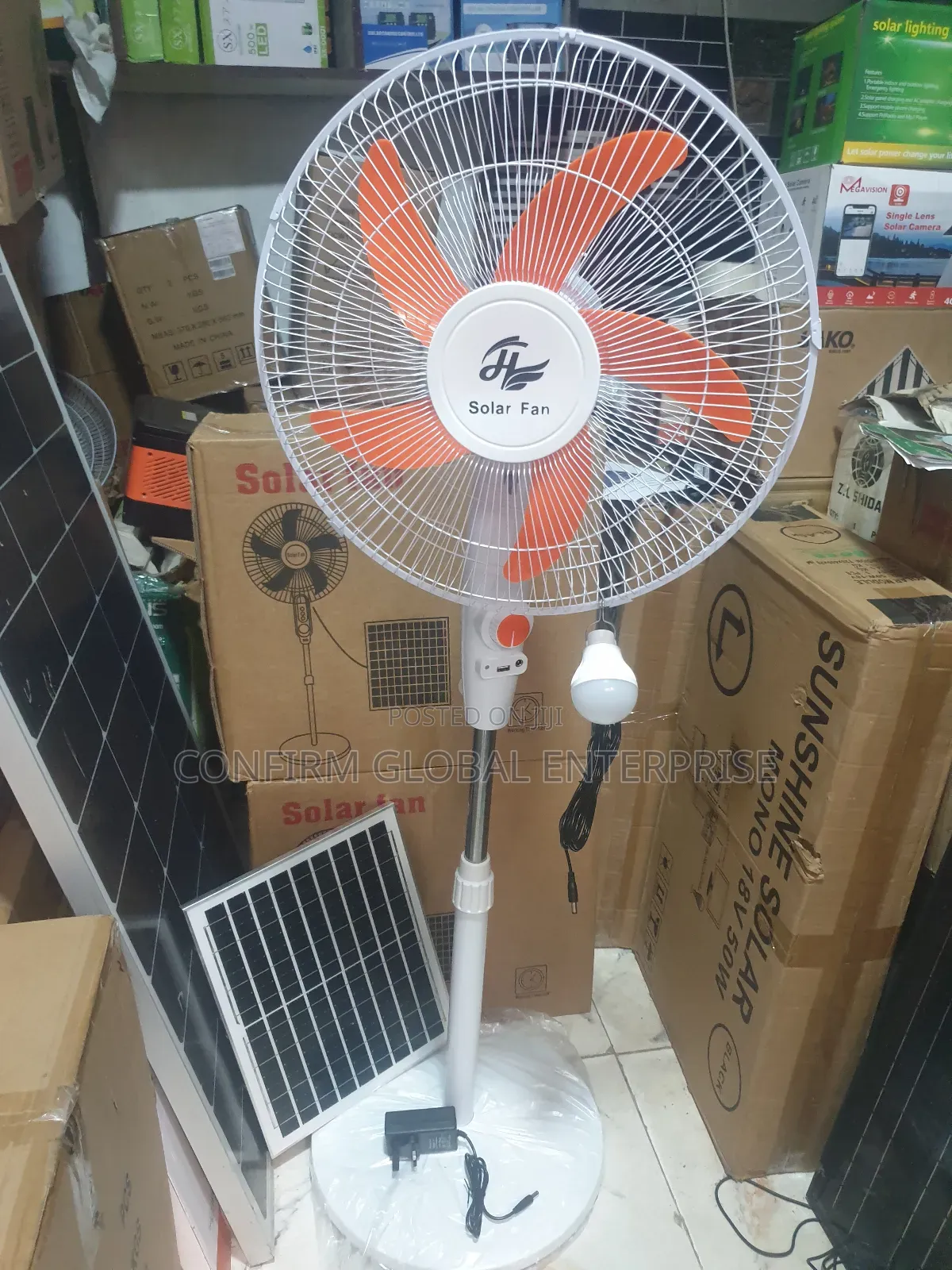 Ac / Dc Solar Rechargeable Standing Fan With Dc Bulb and Panel