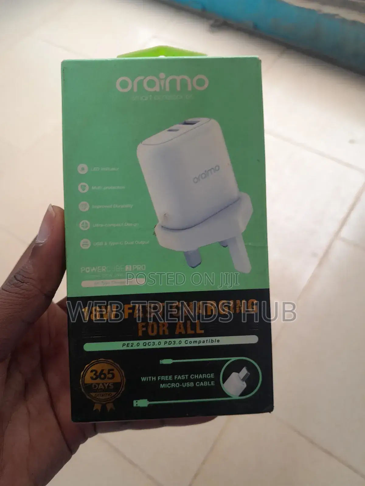 Oraimo Powercube 3 Pro 18w Fast Charger + Micro-Usb Cable Ocw-U94d+M53