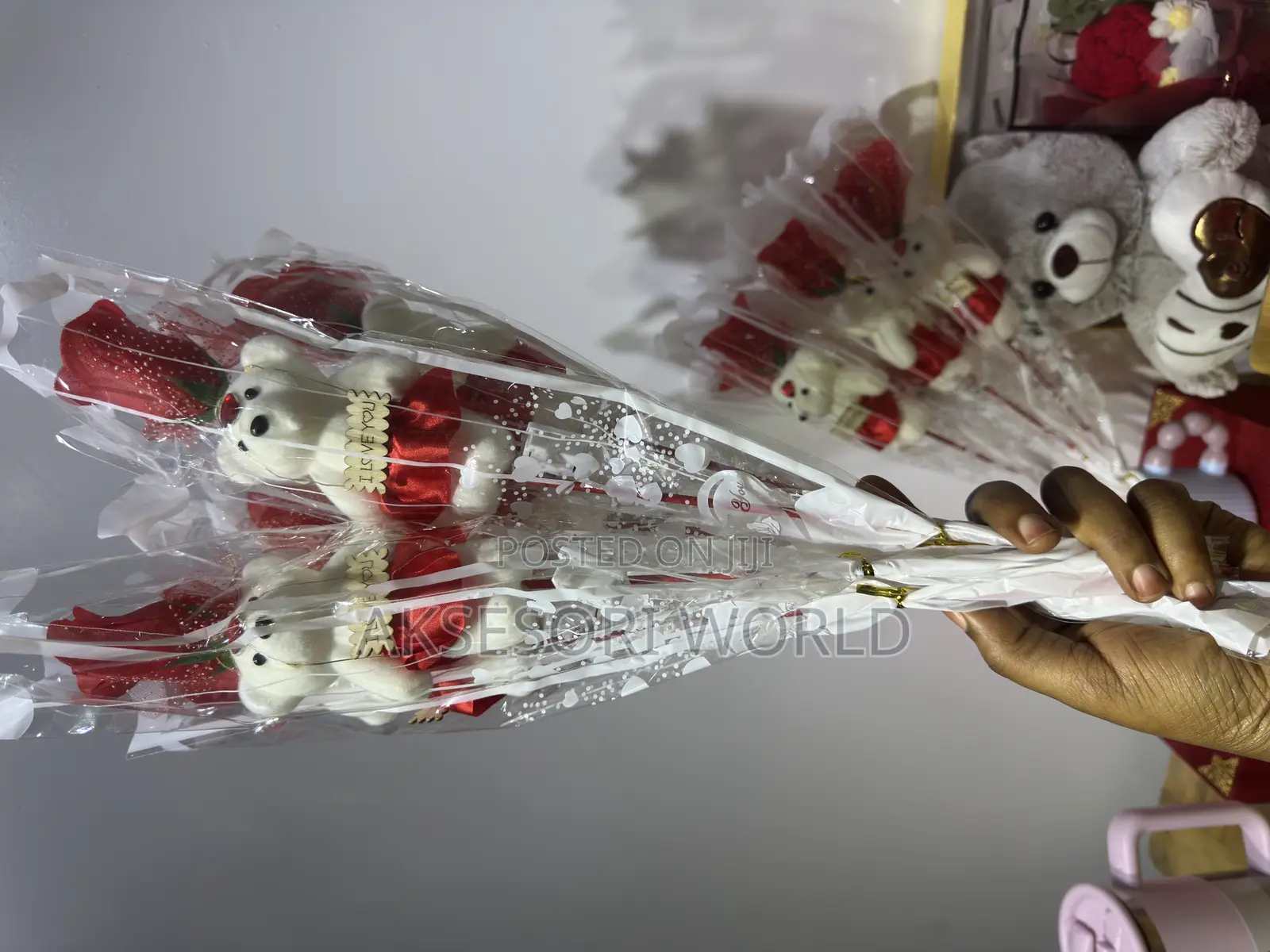 Led Valentine Single Rose and Teddy Bear
