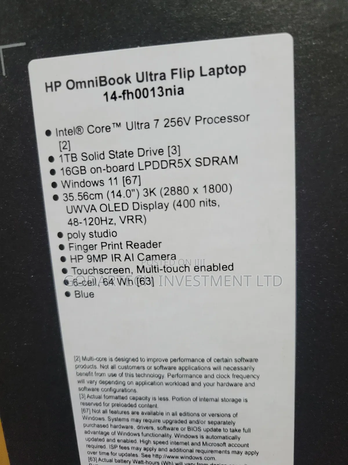New Laptop HP OmniBook Ultra Flip 14" 16GB Intel Core Ultra 7 SSD 1T