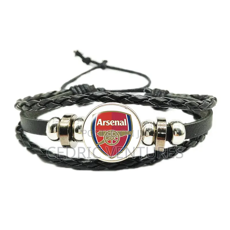 Football Club Logo Time Stone Braided Adjustable Leather Rope Bracelet