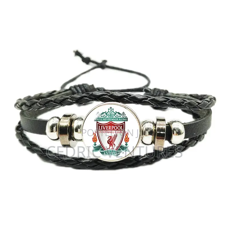 Football Club Logo Time Stone Braided Adjustable Leather Rope Bracelet