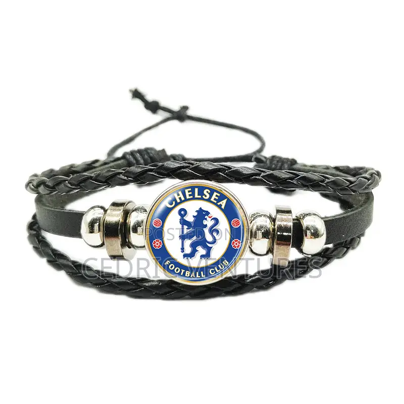 Football Club Logo Time Stone Braided Adjustable Leather Rope Bracelet