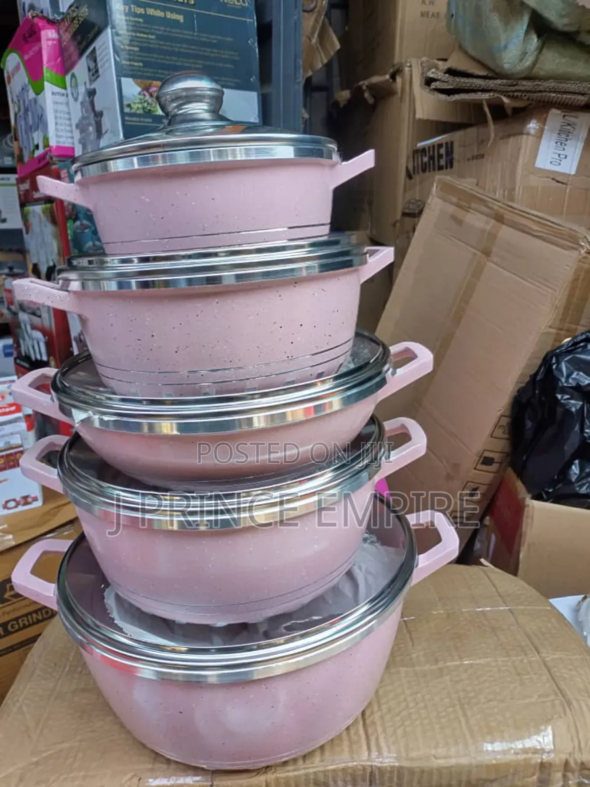 10-Piece Non-Stick Granite Cookware Set in Pink.