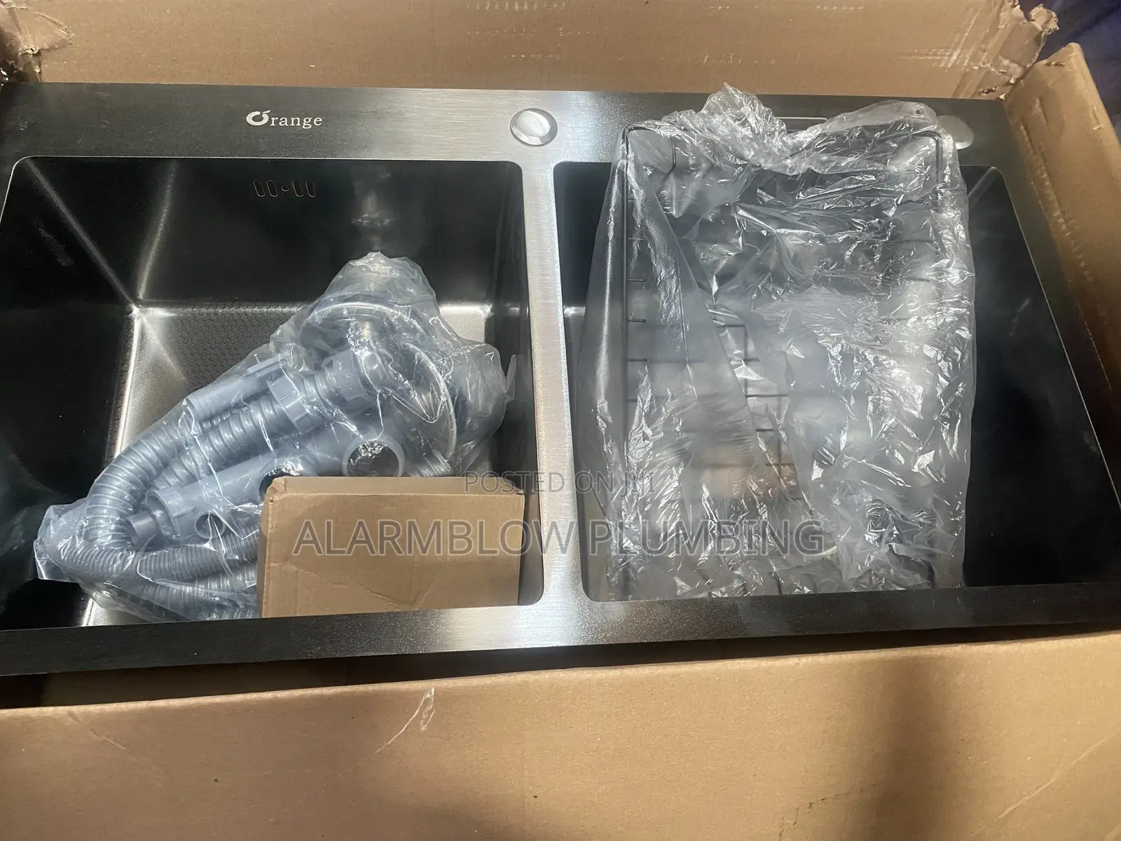 Orange Brand Black Stainless Steel Double-Bowl Kitchen Sink.