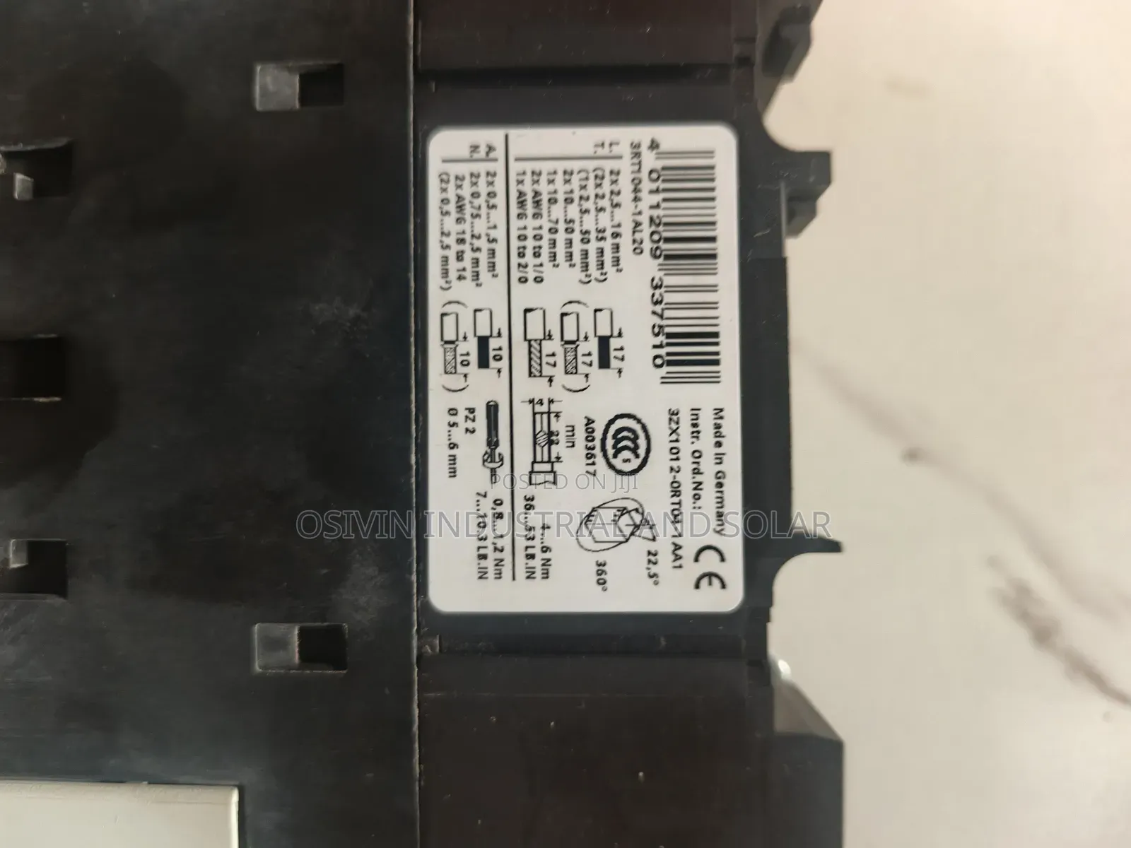 Siemens 3rt 1044 -1poo 3pole 30kw Contactor 220v