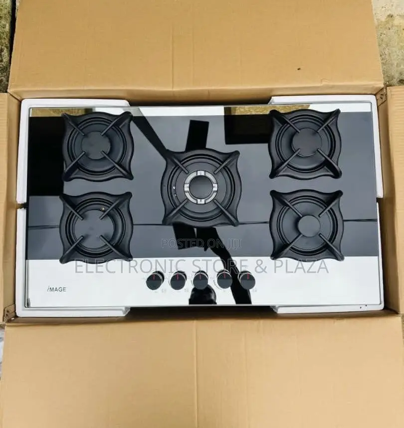 Image 5-Burner Built-in Gas Hob - Tempered Glass Cast Iron