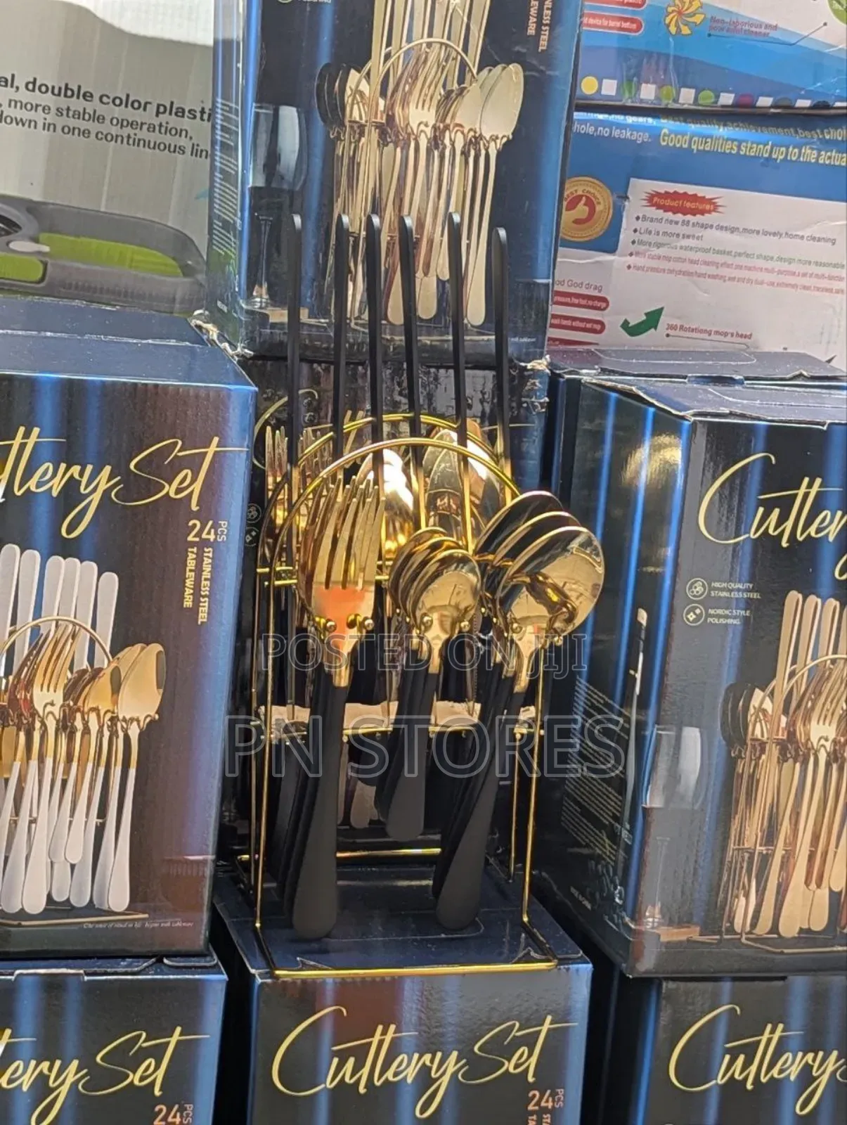 New Black And Gold Solid Cutlery Set(24pcs)