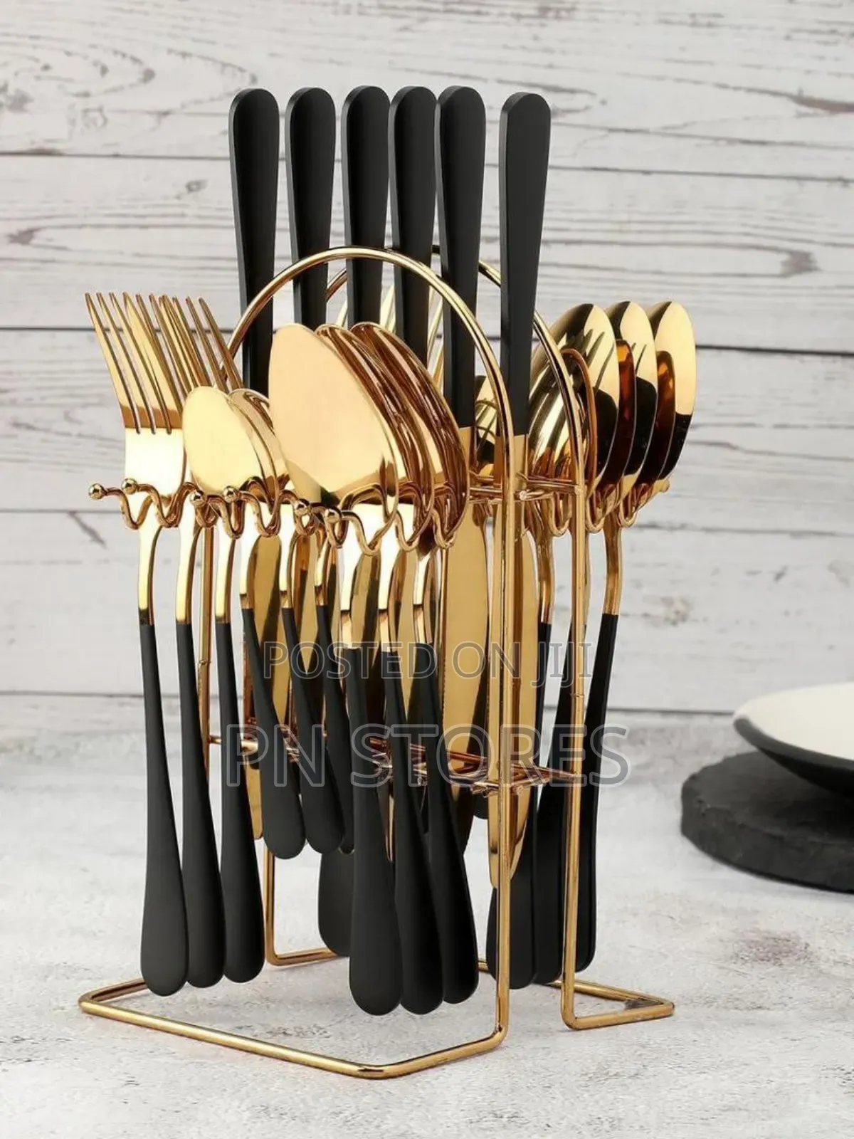 New Black And Gold Solid Cutlery Set(24pcs)