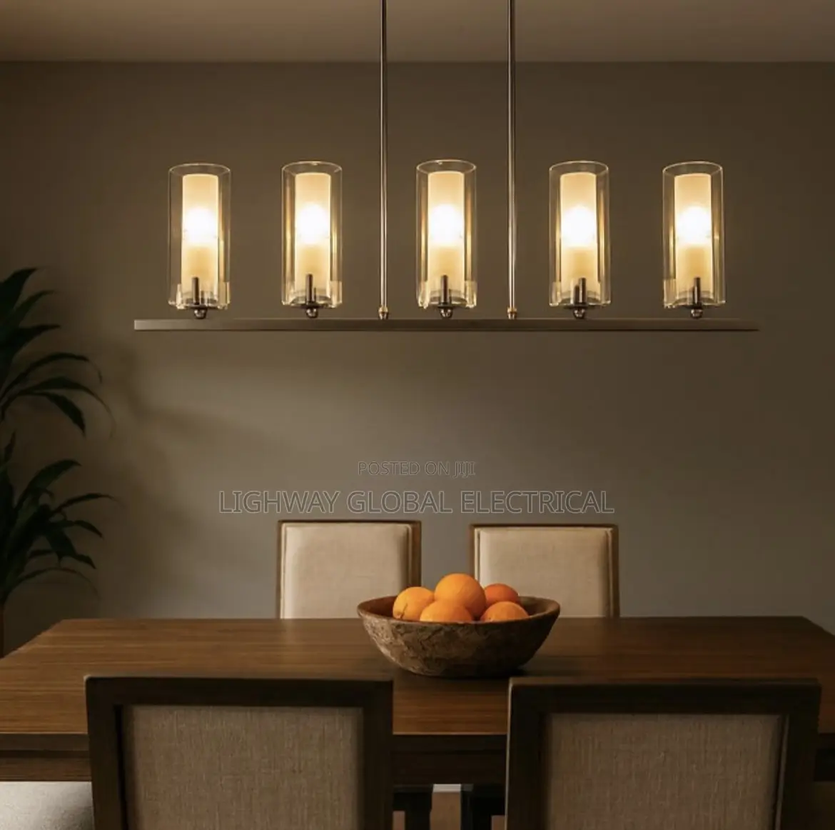 Satin Chrome by 5 Long Chandelier Light