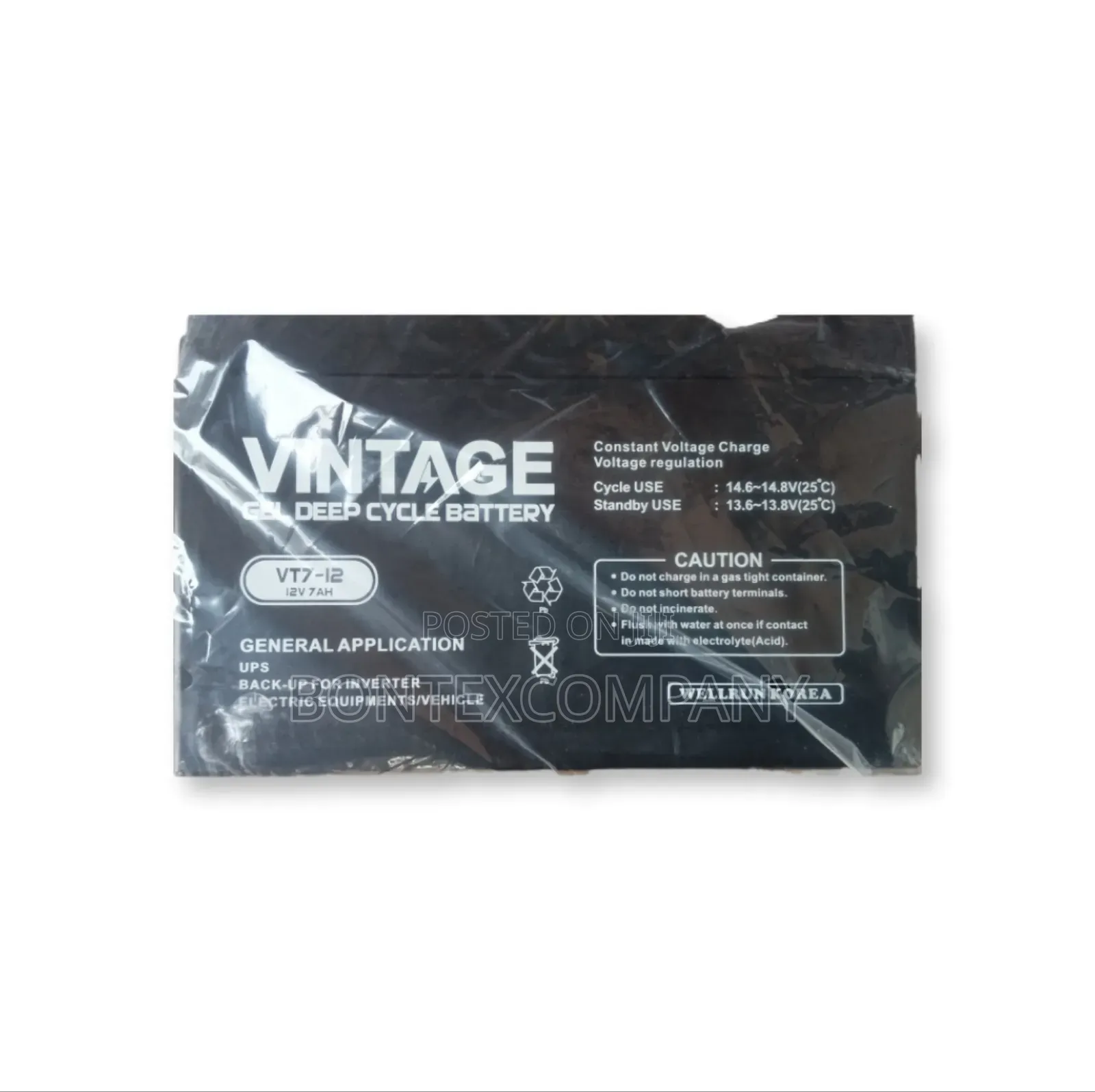 Vintage Vt7-12 (12v 7ah) Gel Deep Cycle Battery