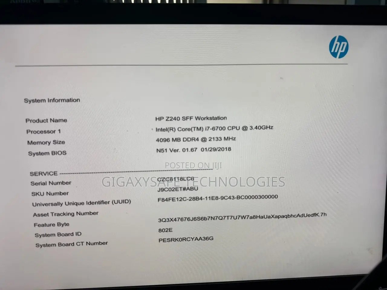 Desktop Computer HP Z240 4GB Intel Core I7 HDD+SSD 256GB