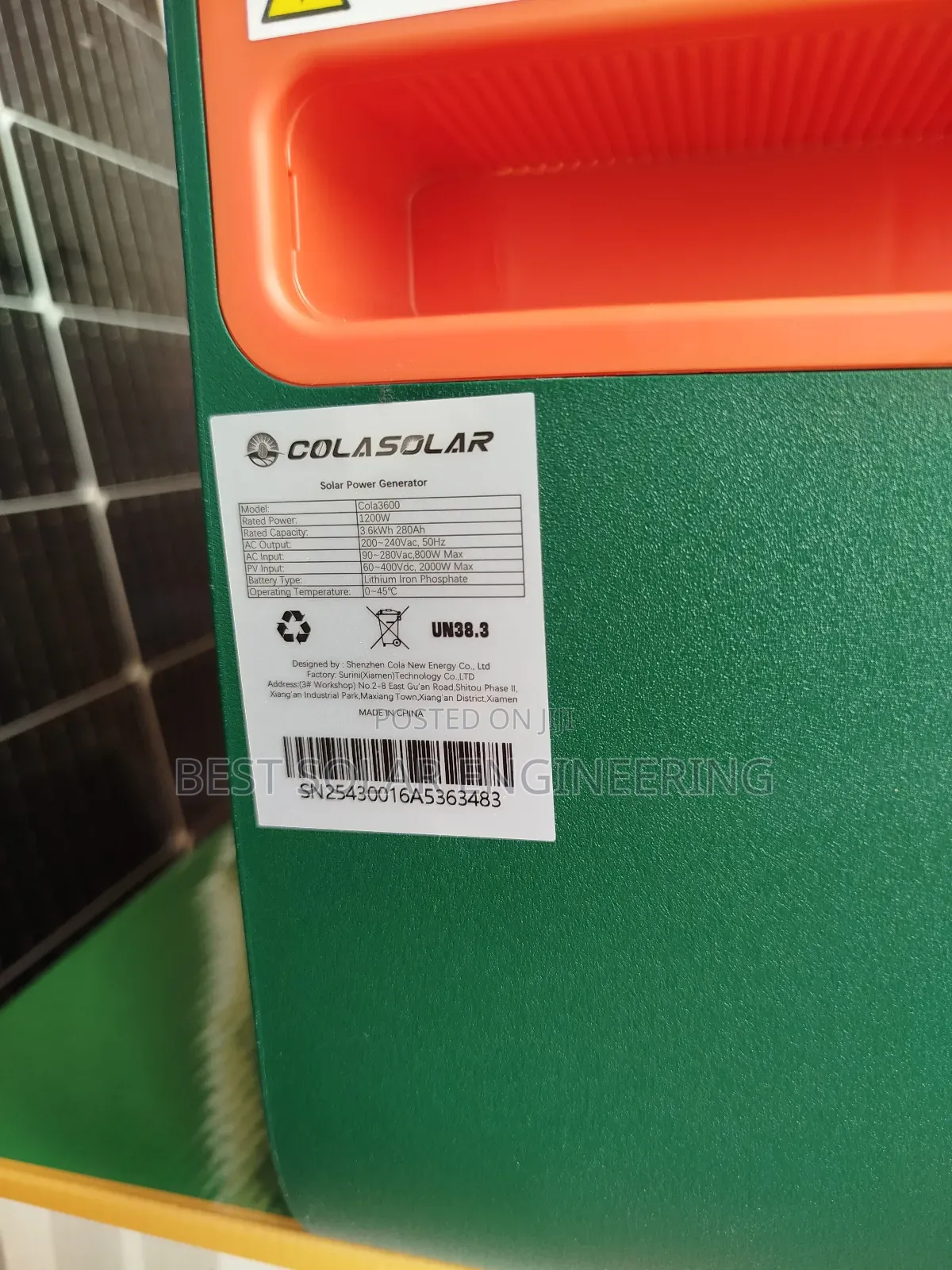 3.6kwh Cola Solar Generator (1200w Output 3.6kwh Battery)