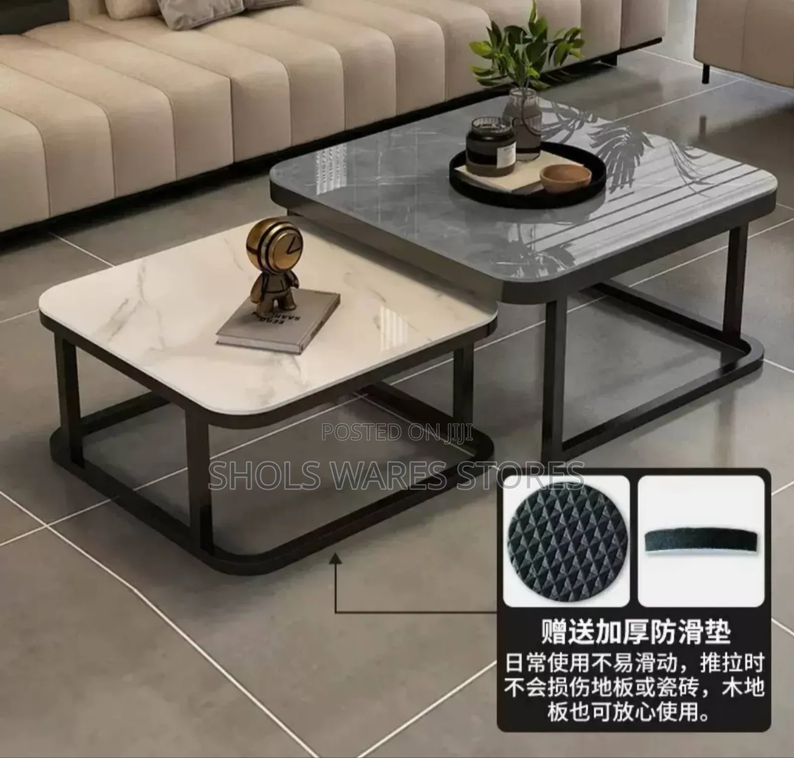 2-in-1 Square Creative Metal Glass Centre Table