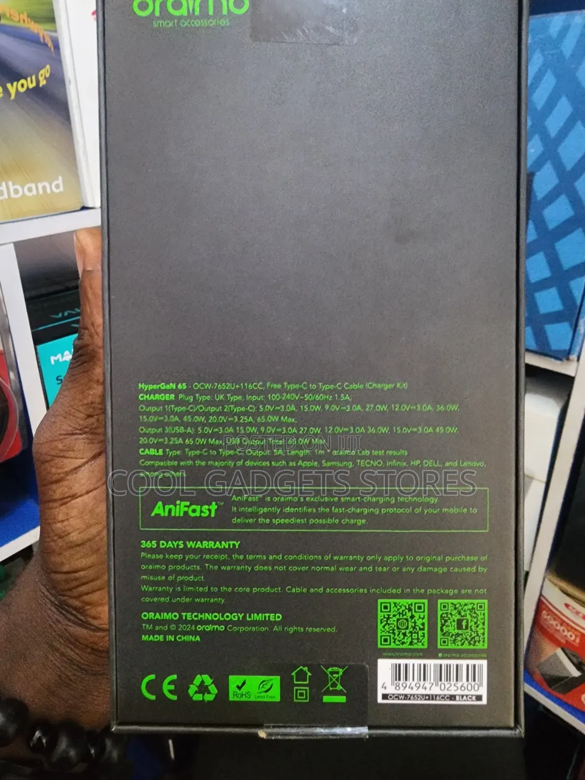 Oraimo Hypergan 65 65w Gan Wall Charger Kit With 100w Cc Cable
