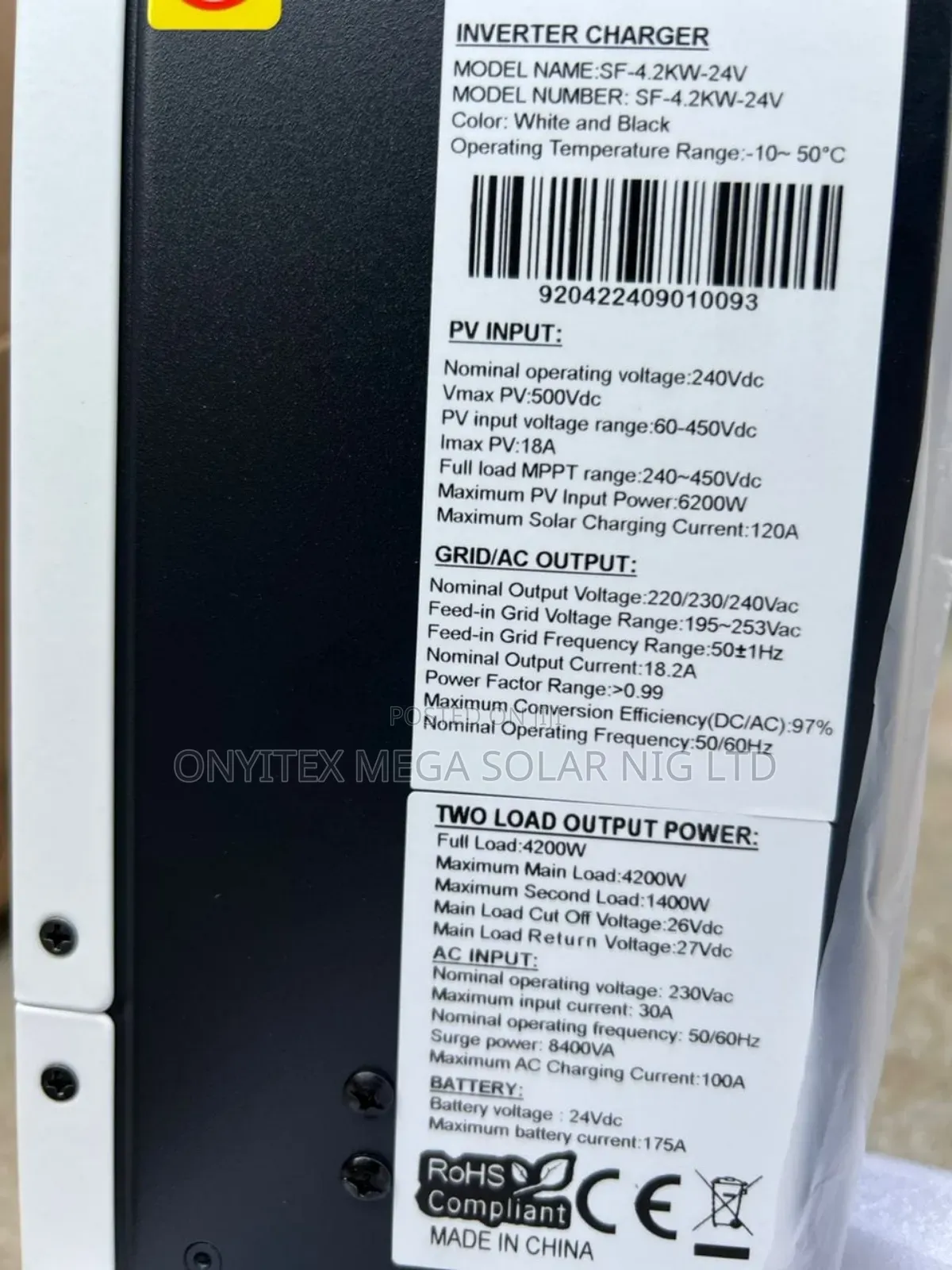 Sun Field Inverter 4.2kva 24v With Warranty
