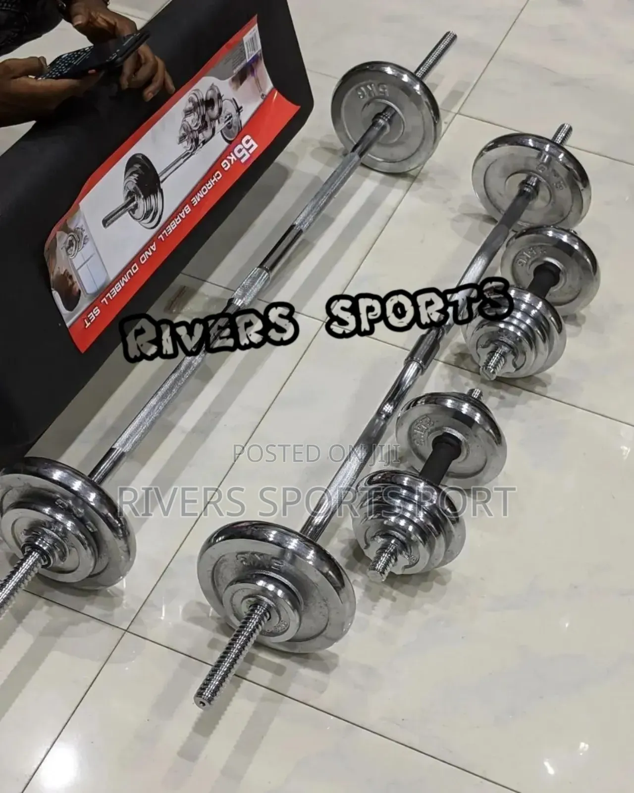 4in1 55kg Adjustable Chrome Dumbbell and Barbell Set With Z Bar, Box
