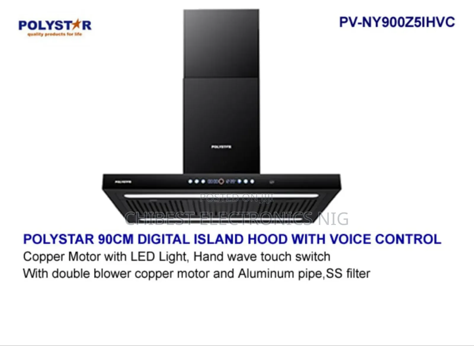 Original Quality Polystar 90cm Digital Island Range Hood With Voice