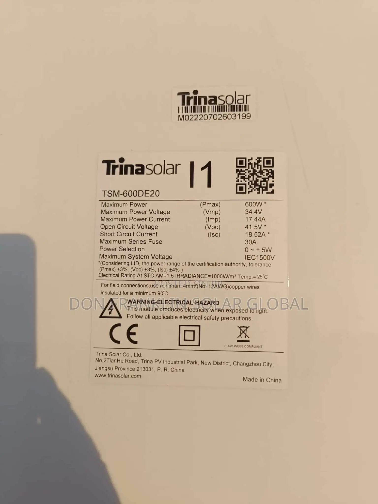 600watts Trinasolar Brand New Solar Panel Very Strong Product