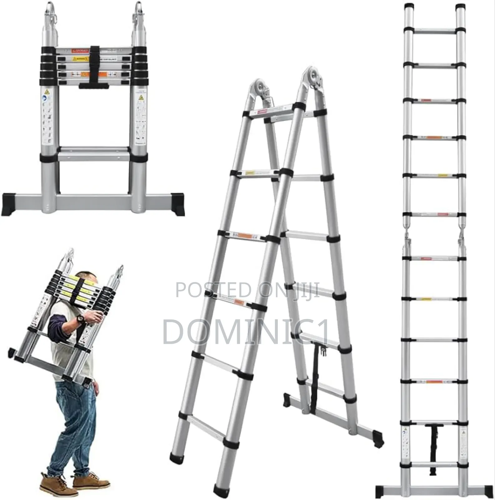 Aluminum Telescopic Extension Ladder, 14 Steps