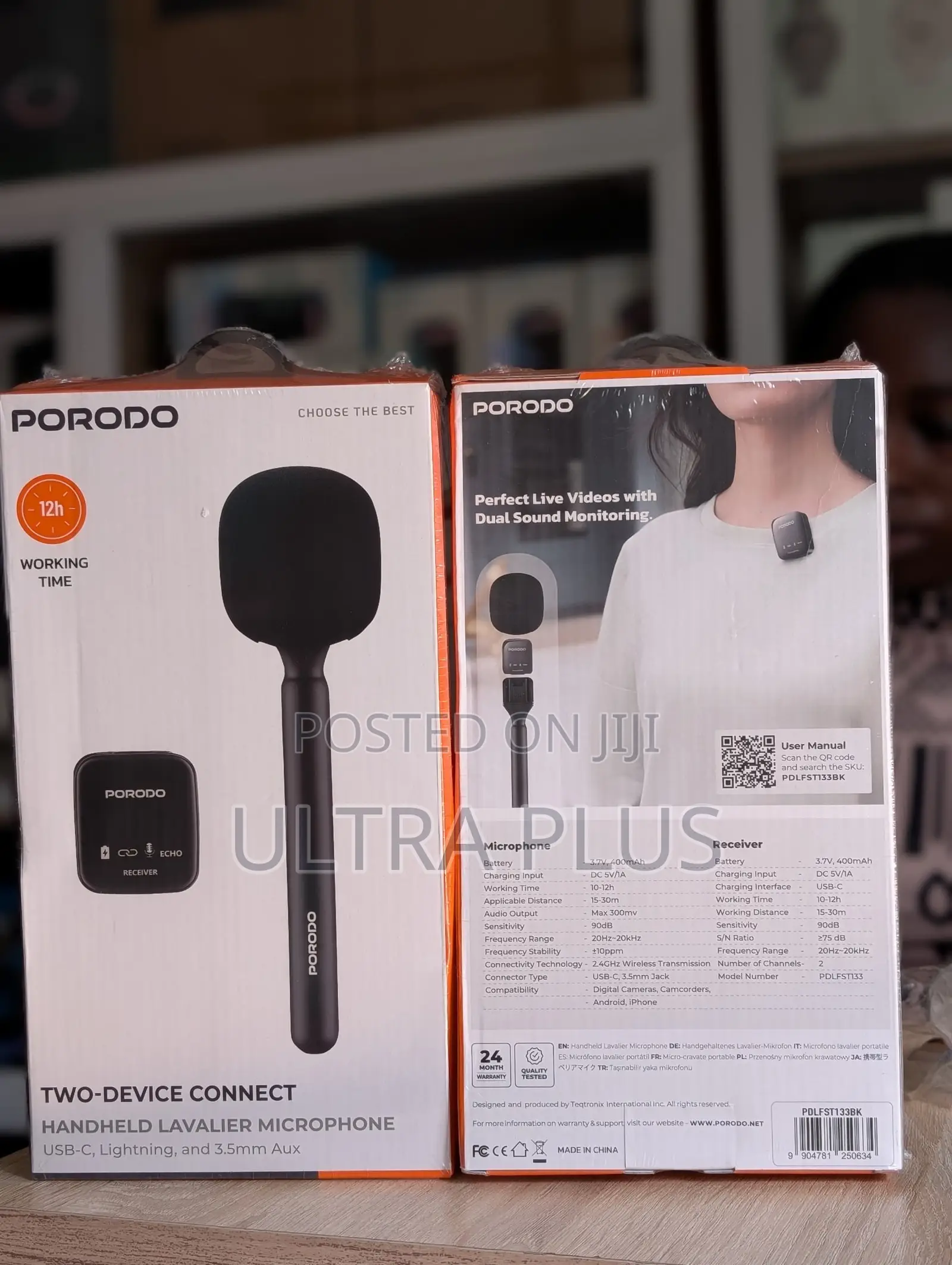 Porodo Two-device Connect Handheld Lavalier Microphone