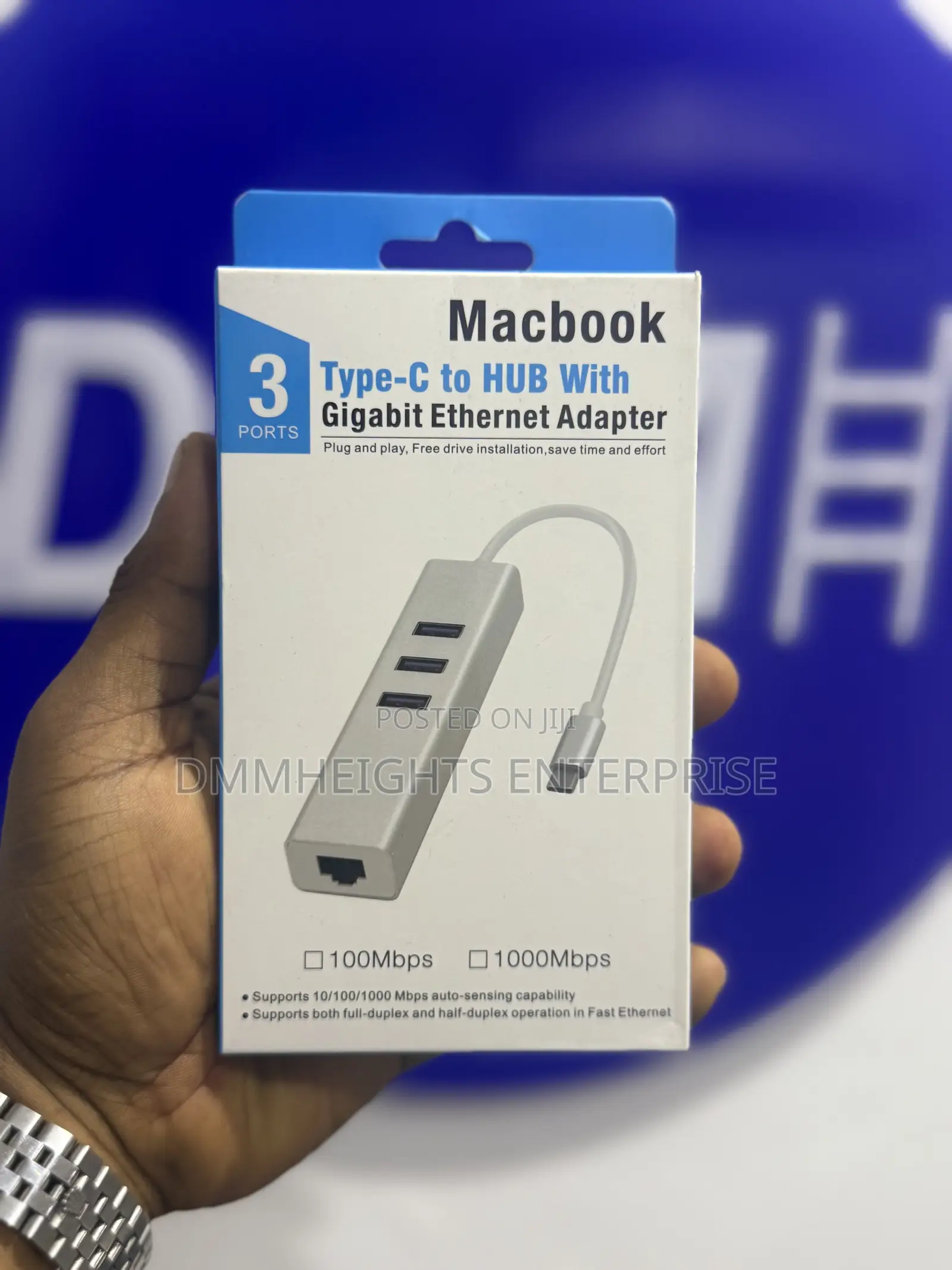 Usb-C to Hub With Gigabit Ethernet – 3-in-1 (Macbook Compatible)