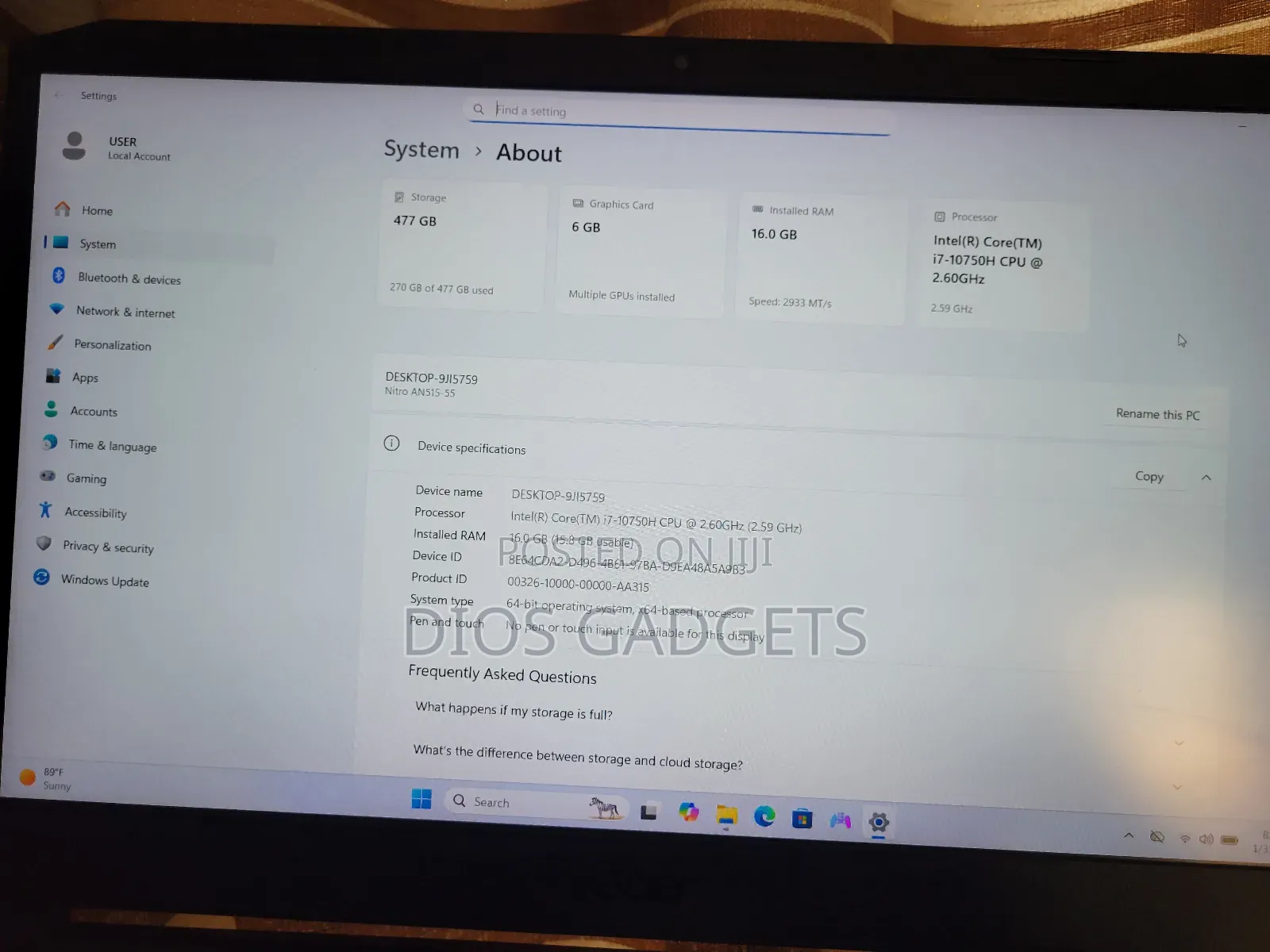 Laptop Acer Nitro 5 16GB Intel Core I7 SSD 1T
