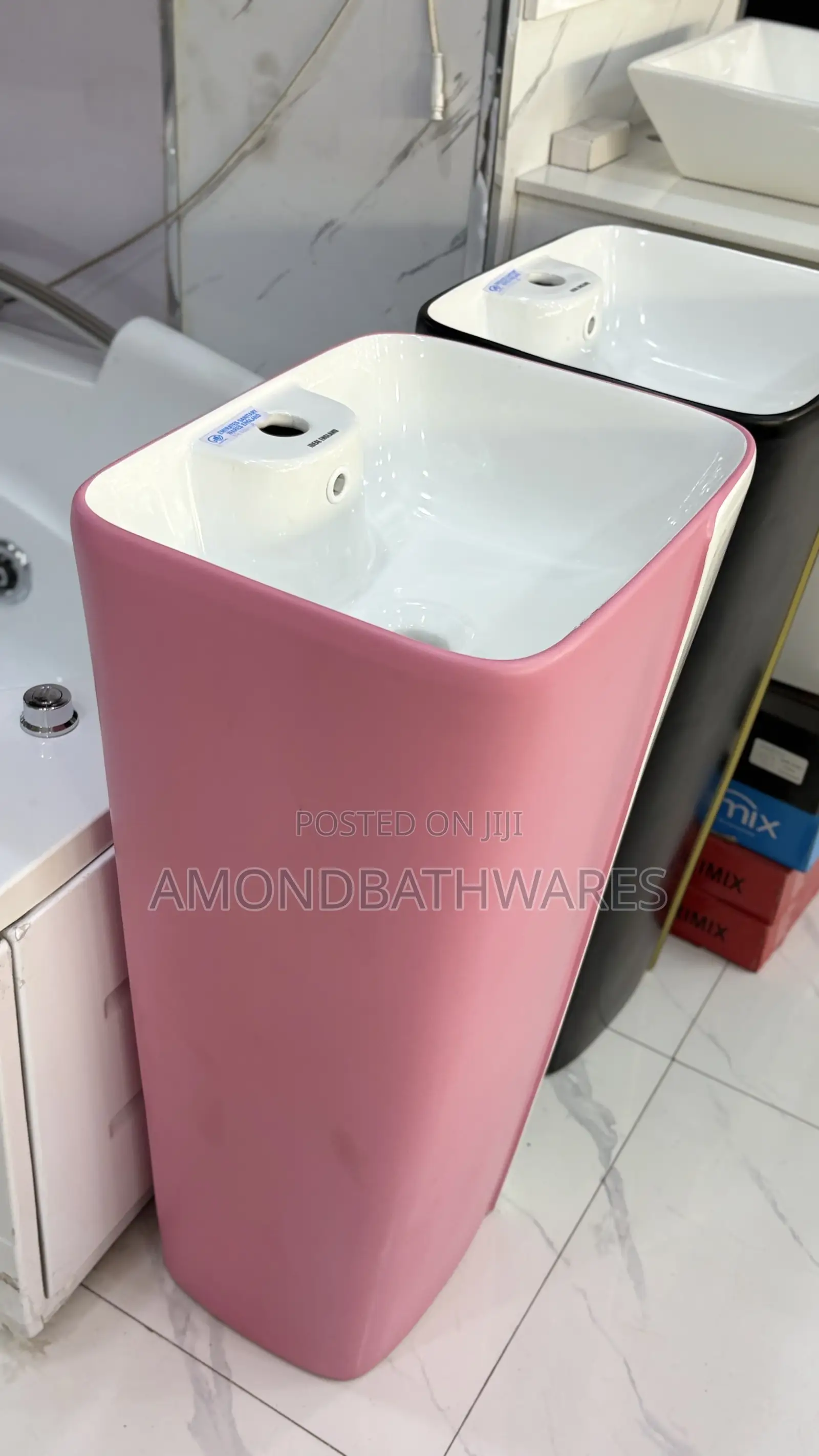 Pink and White Stand Alone Basin
