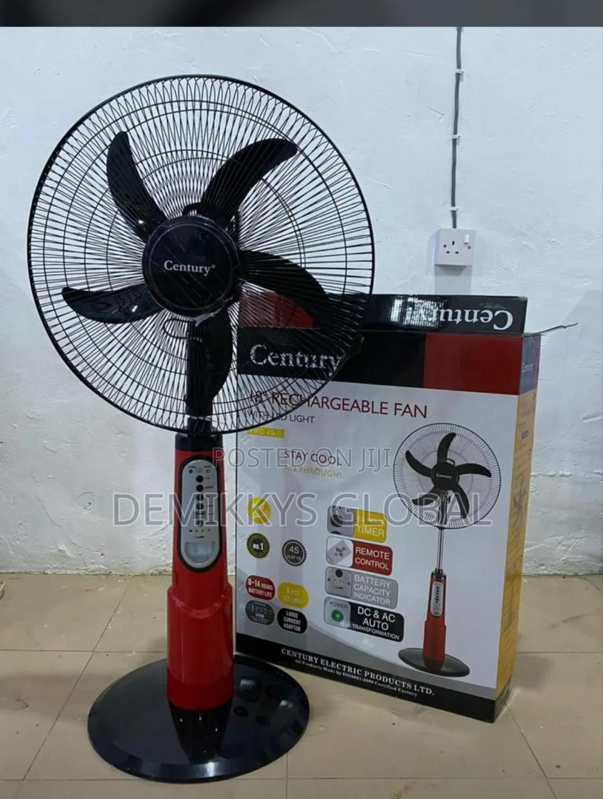 Century Rechargeable Standing Fan- 18"