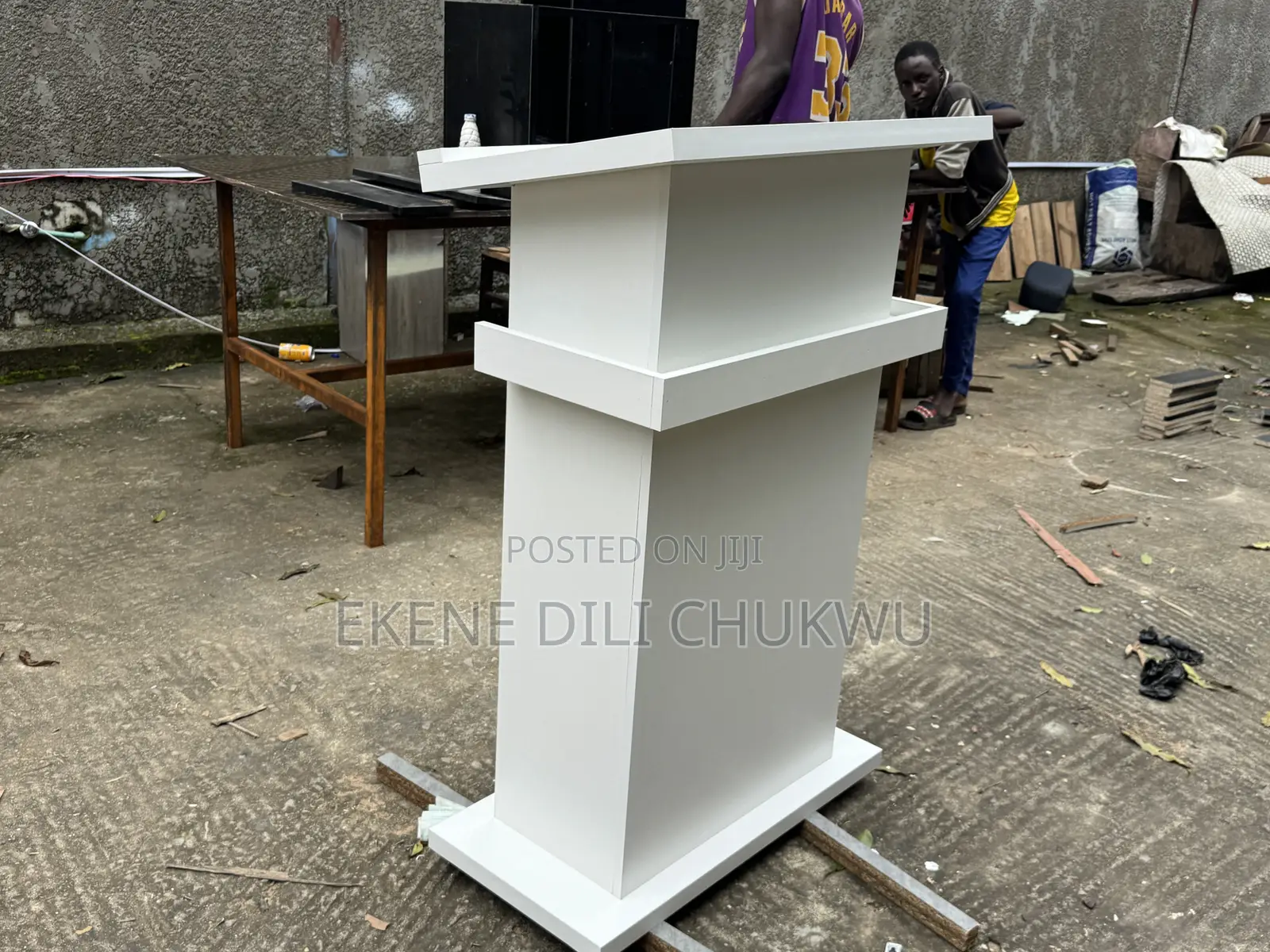 Elegant White Pulpit With Semi-Glossy Wood Finish”