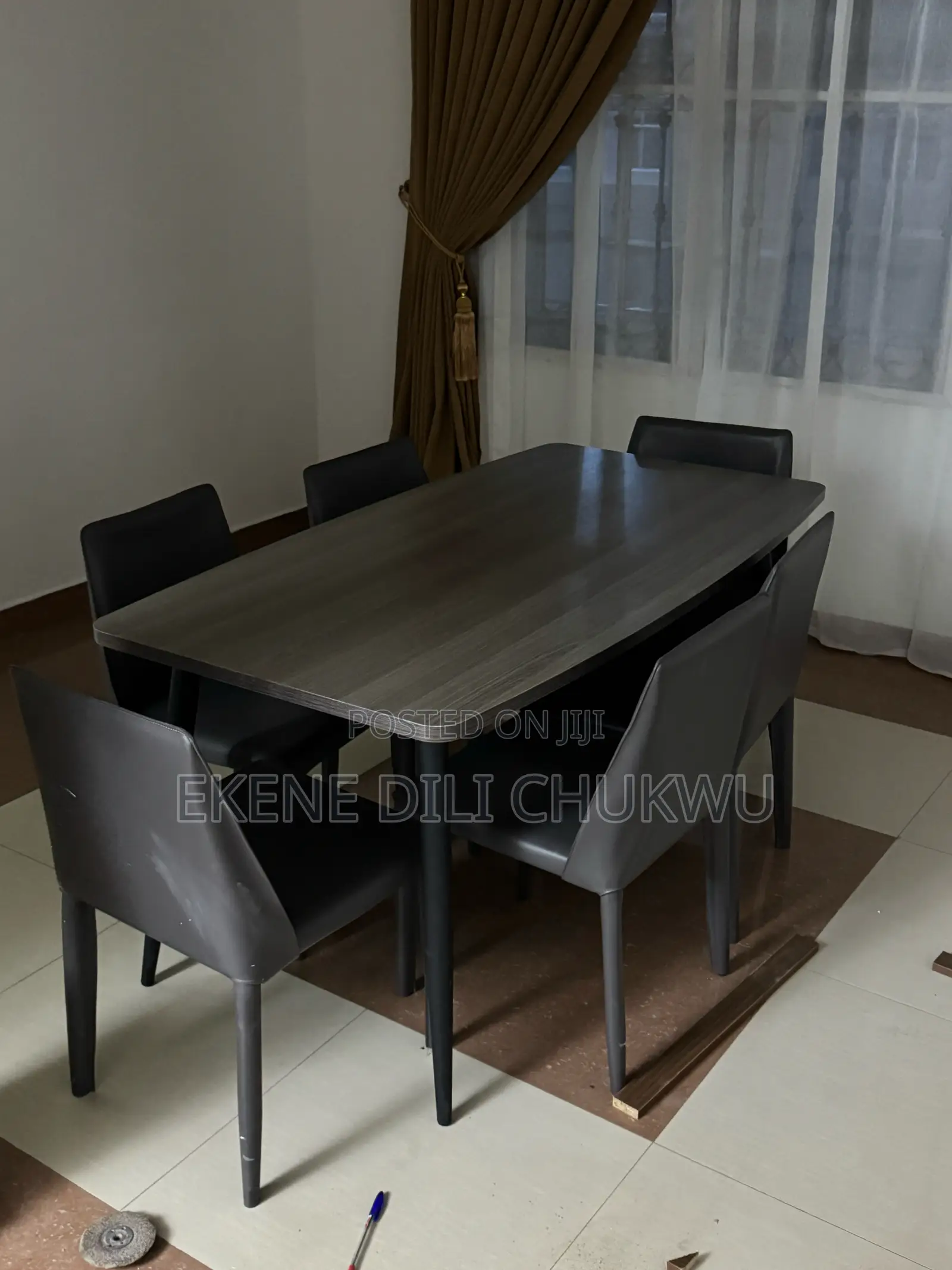 “Dove Grey 6-Seater Dining Table Set – Modern Elegant”