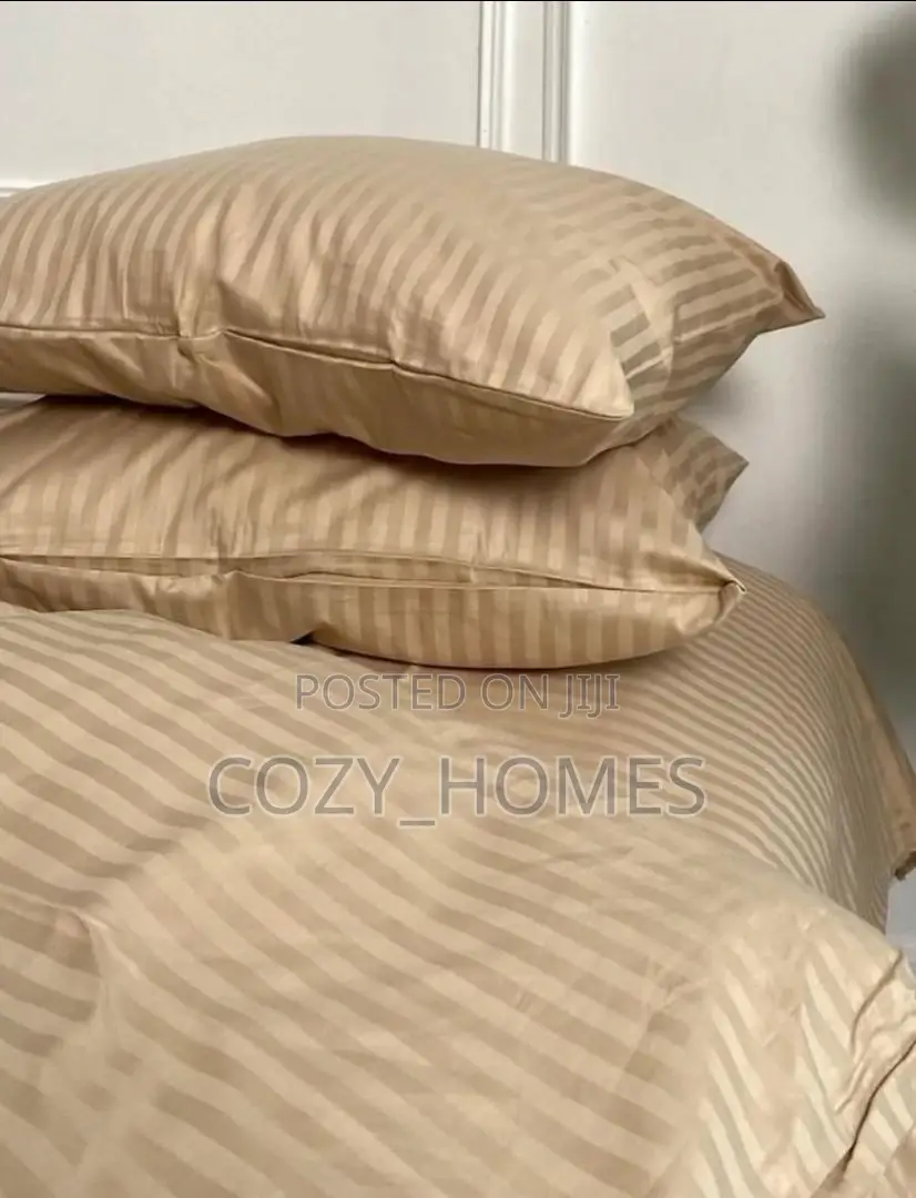 Luxury Beige Stripe Pure Polish Bedsheets Duvet Set
