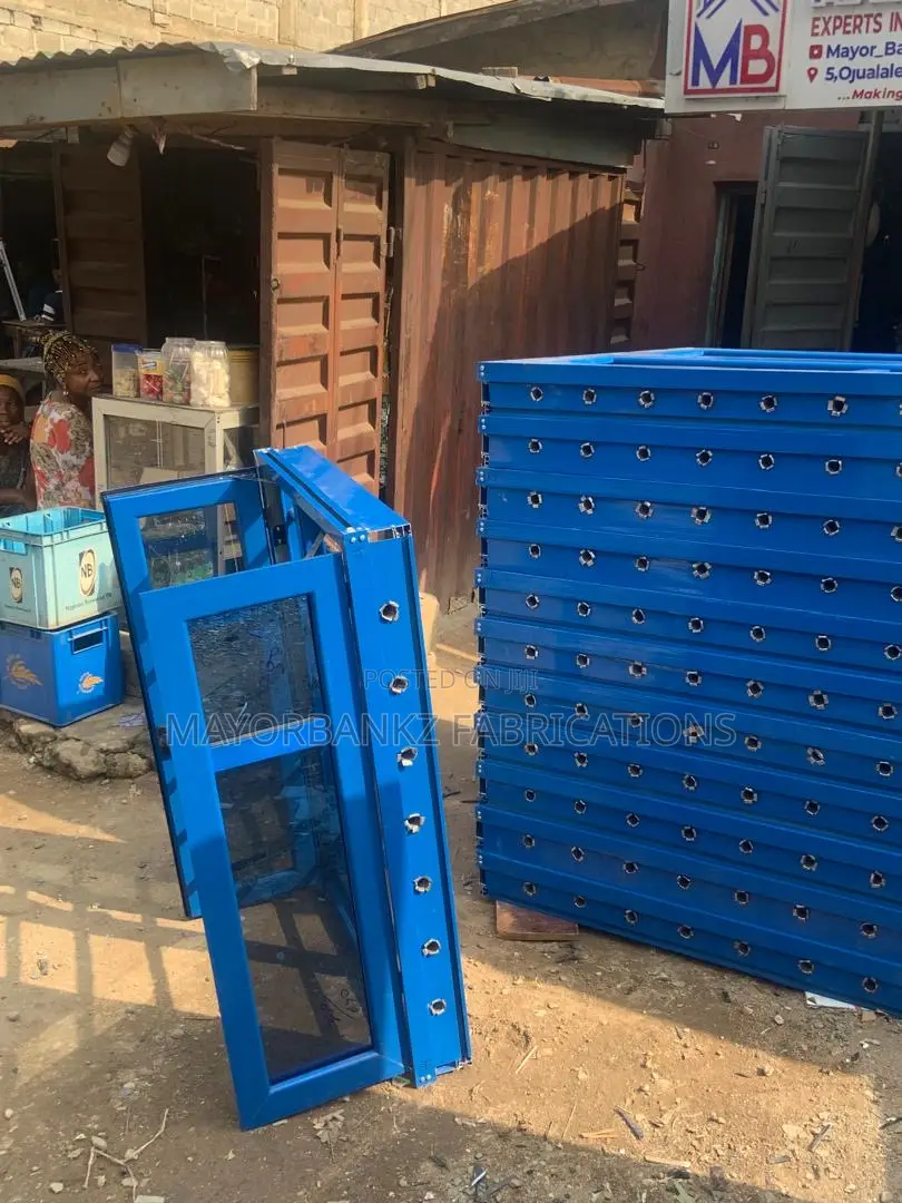 Blue Casement Window With Stainless Pipe Burglary