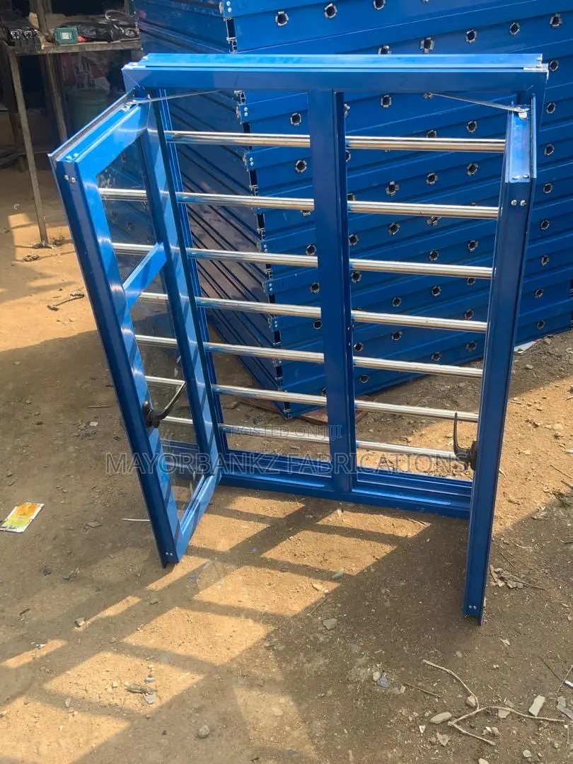Blue Casement Window With Stainless Pipe Burglary