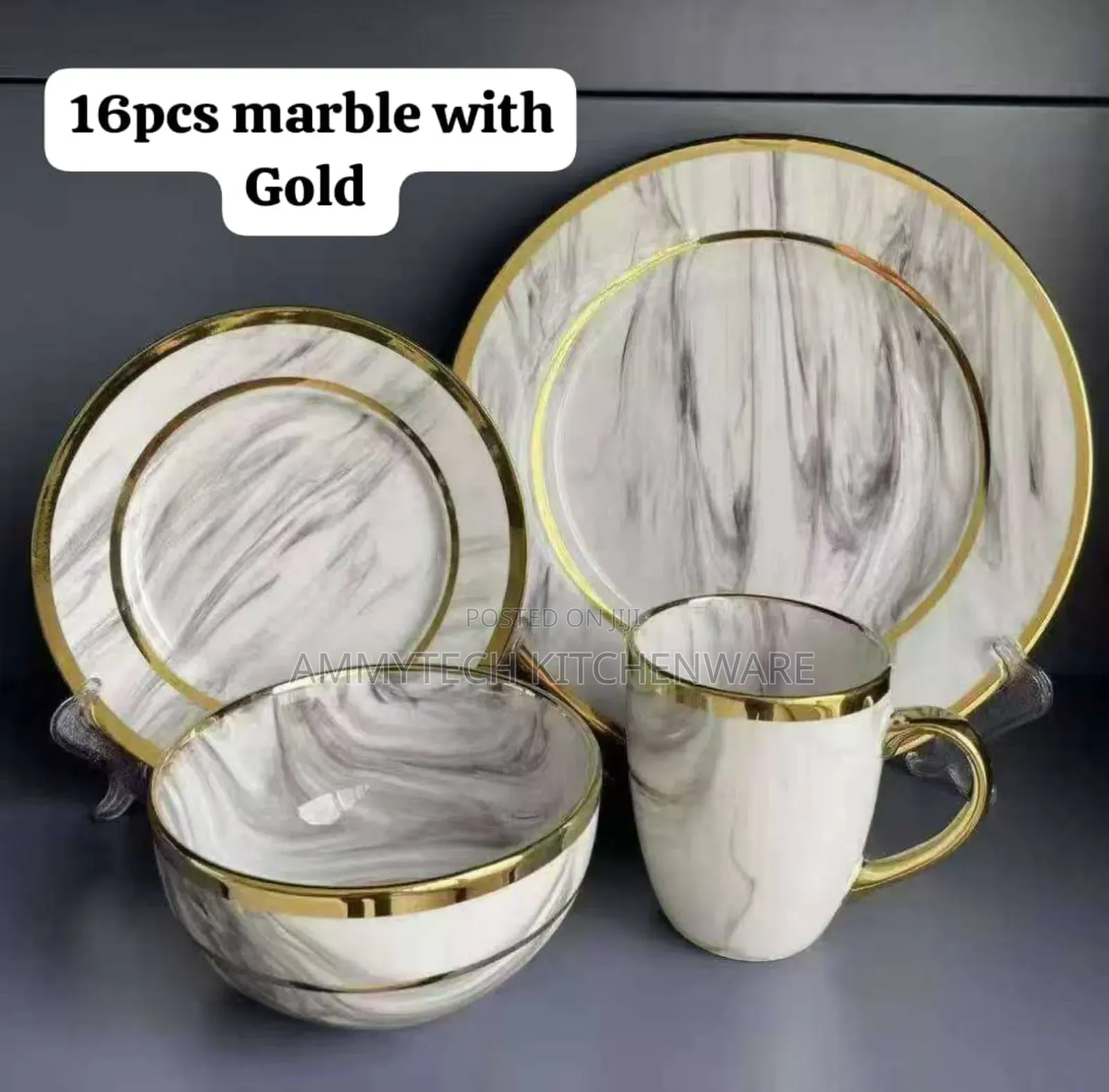 16pcs Marble With Double Gold Design