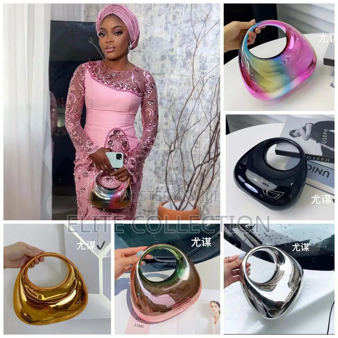 Luxe Oval Metallic Purse! Gold, Silver, Black, Multi and Green Mult