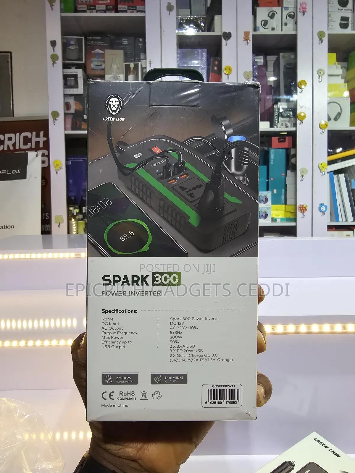 Green Lion Spark 300w Car Power Inverter Dc to Ac Usb Charger Black