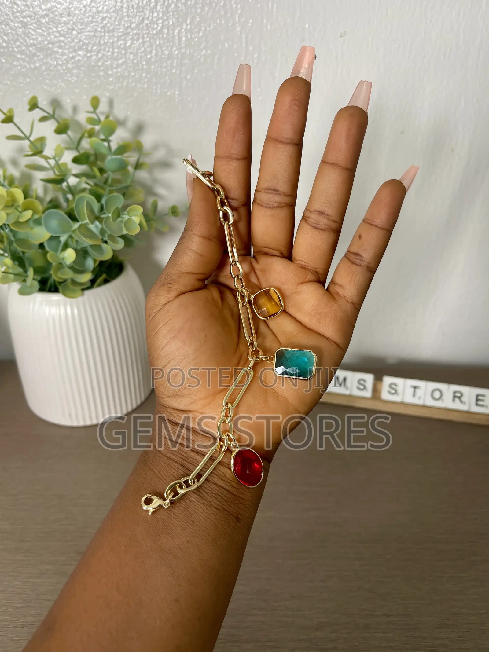Women's Gold Charm Bracelet With Colorful Crystals