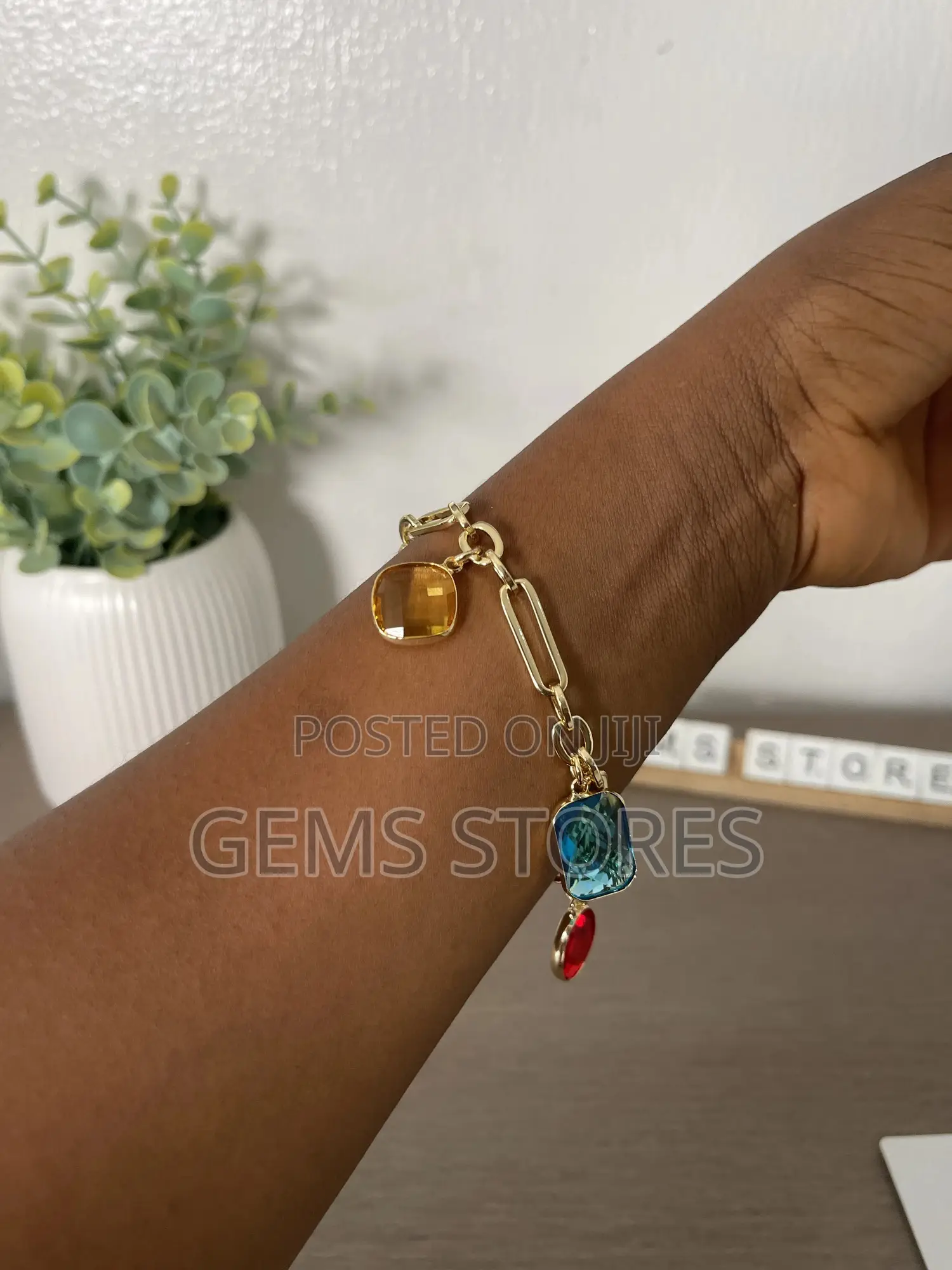 Women's Gold Charm Bracelet With Colorful Crystals