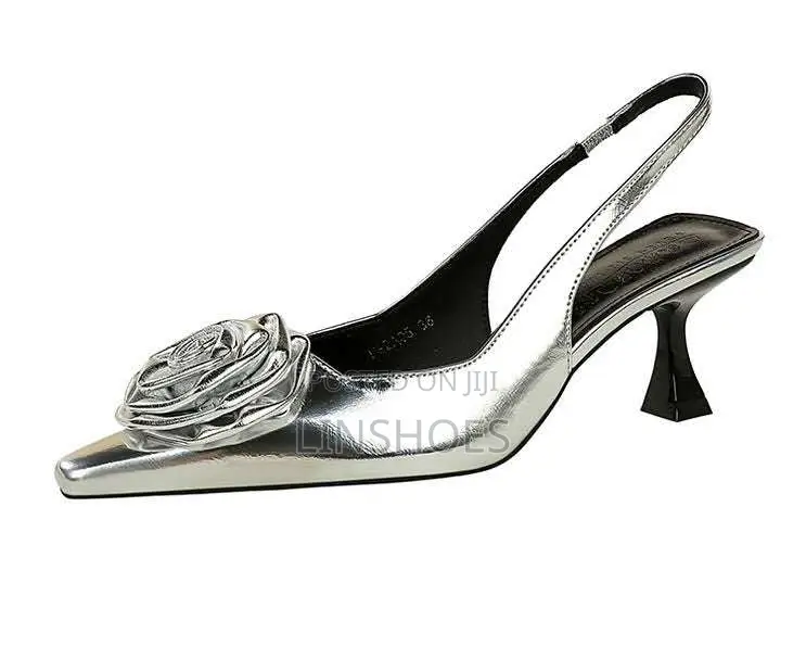 Classic Laidies Gold Sliver Sandals Mid Heels High Quality for Women