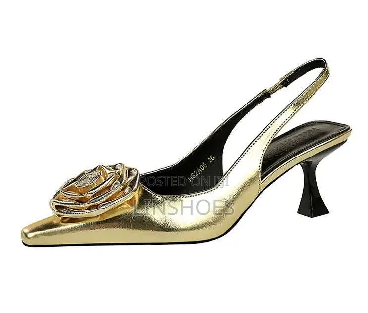 Classic Laidies Gold Sliver Sandals Mid Heels High Quality for Women