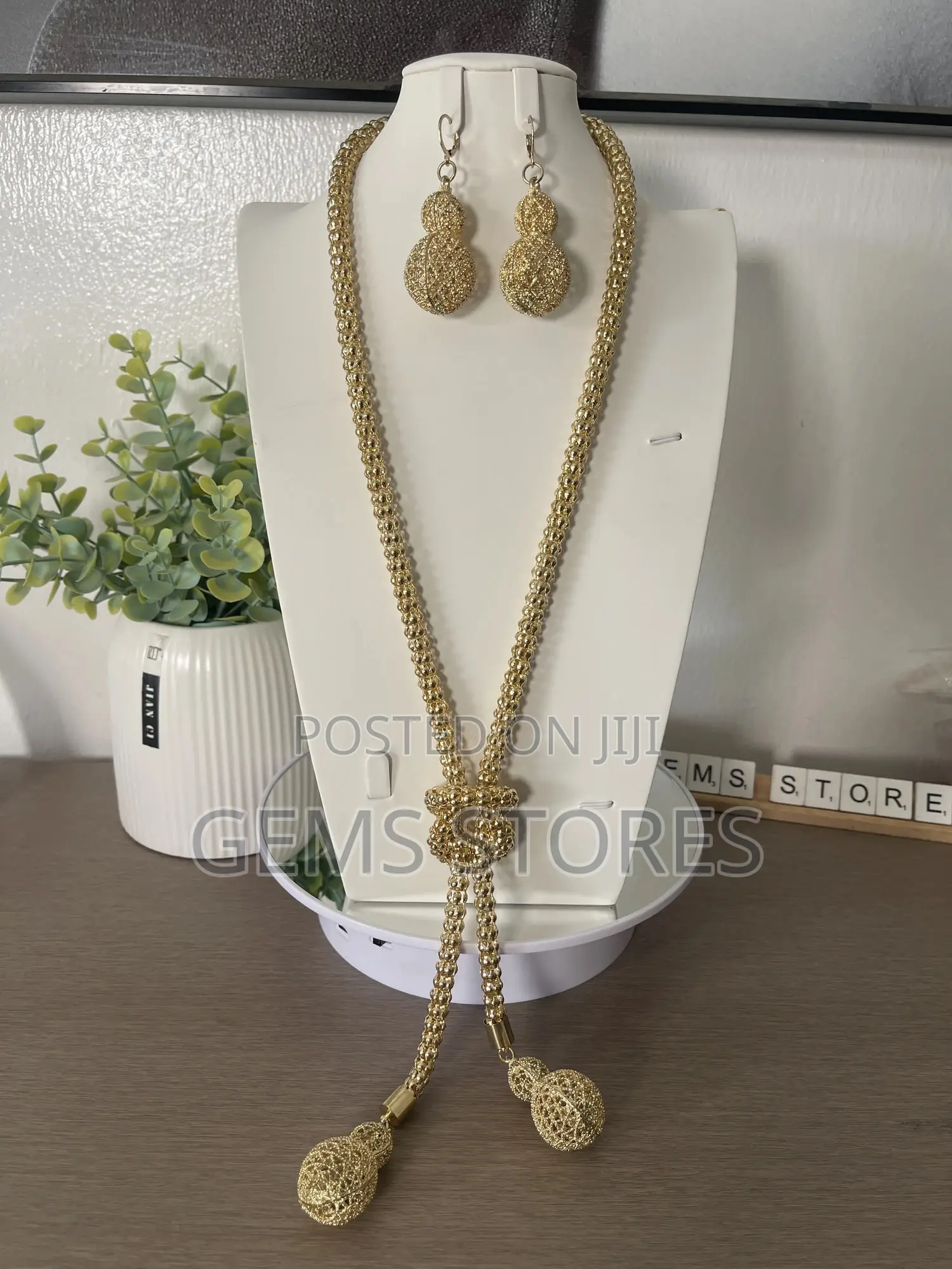 Luxury Gold Lariat Tassel Necklace and Earrings Set