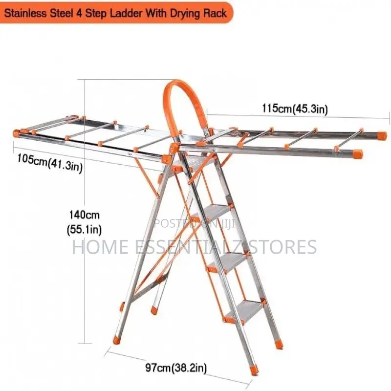 Drying Clothes Hanger With Multipurpose Stainless 4 Steps Ladder