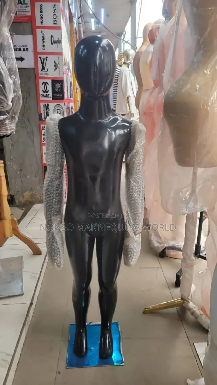 Glossy Black Unisex Kids Fibre Made Mannequin